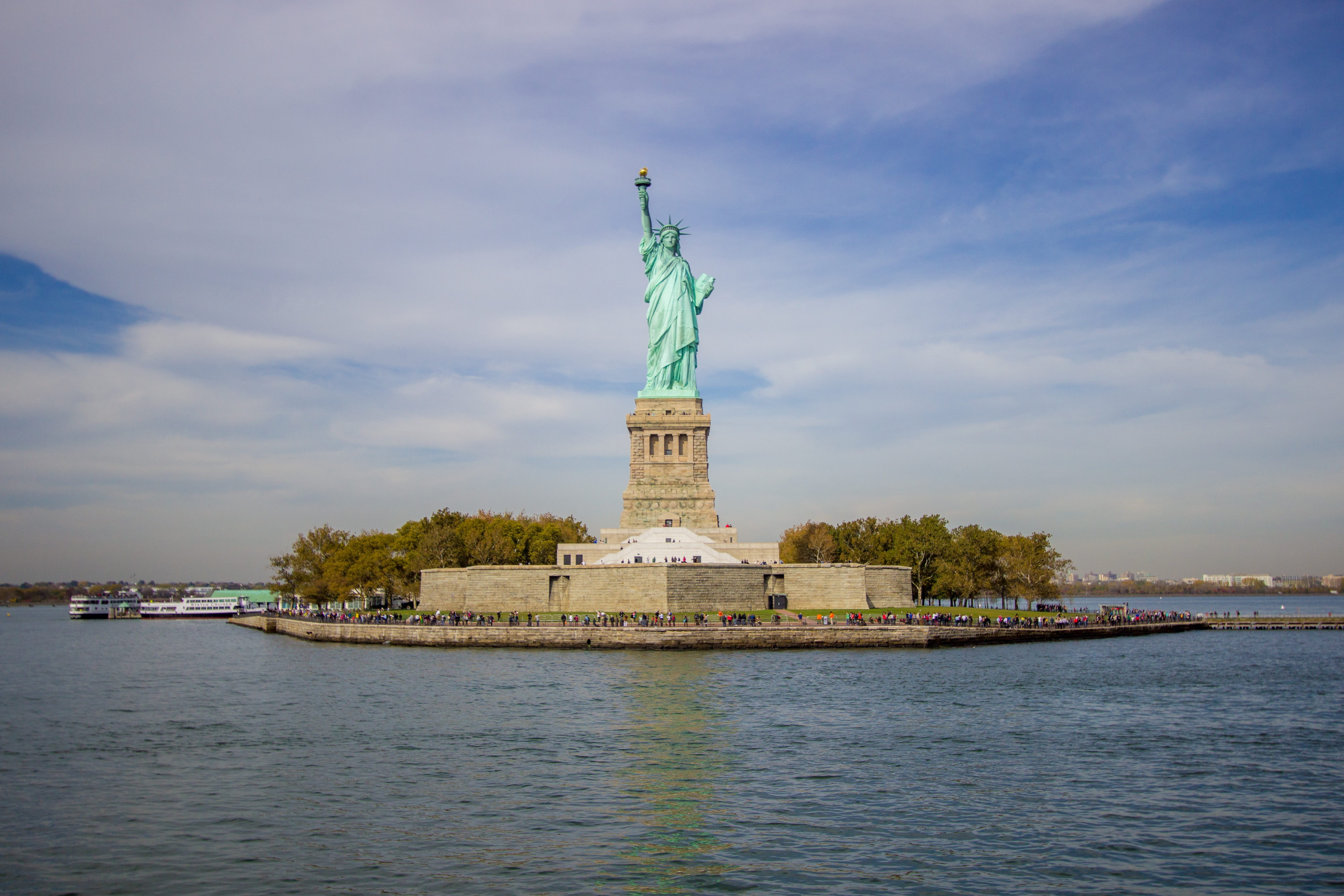 monument, dom, statue of liberty, built structure, nature, sky, manhattan, outdoors, waterfront, no people, 4K, day, travel destinations, freedom, art and craft, HD Wallpaper