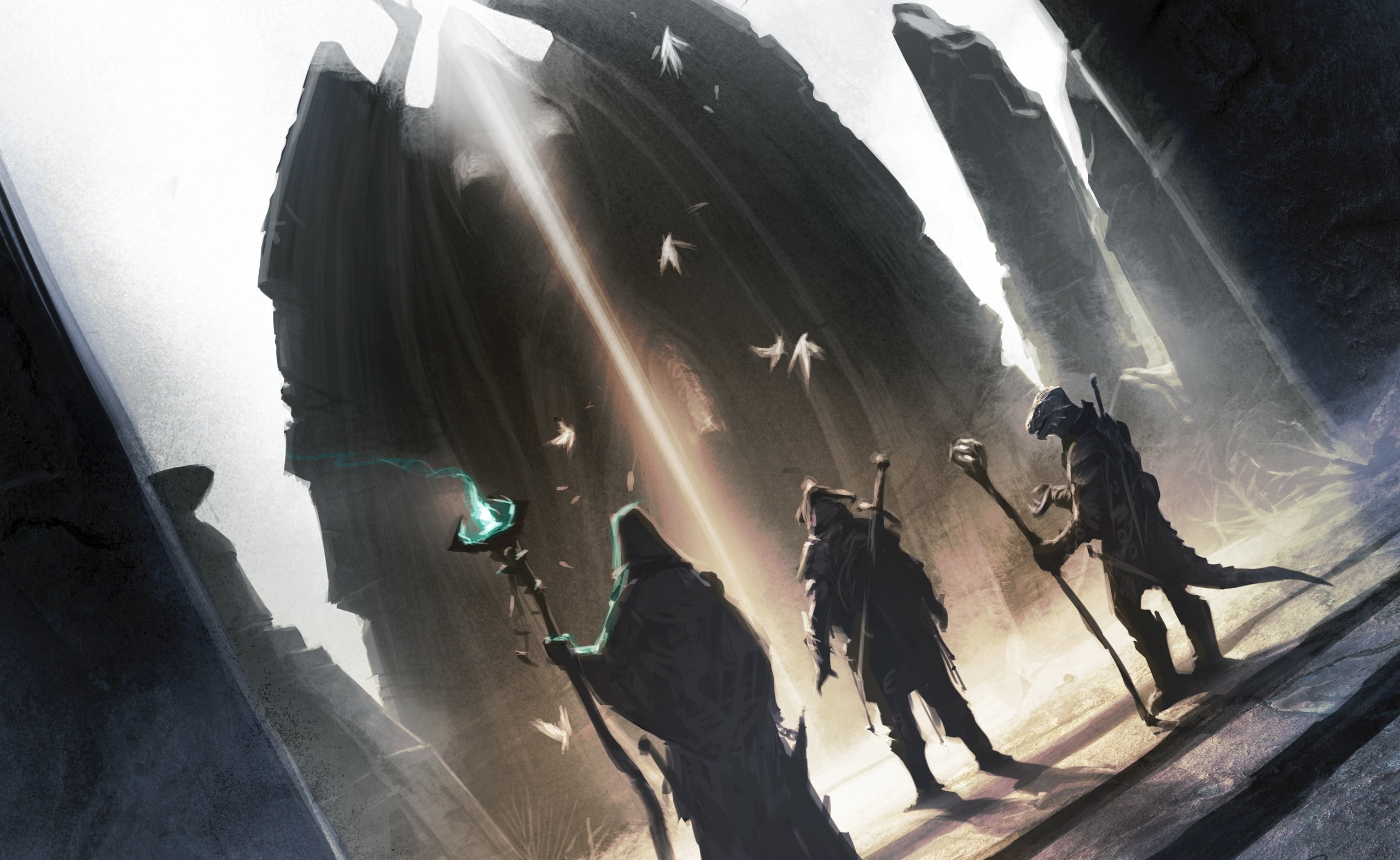 sunbeam, sunlight, Games, concept, skyrim, low angle view, art, illlustration, adult, day, 2K, group of people, outdoors, nature, architecture, military, HD Wallpaper