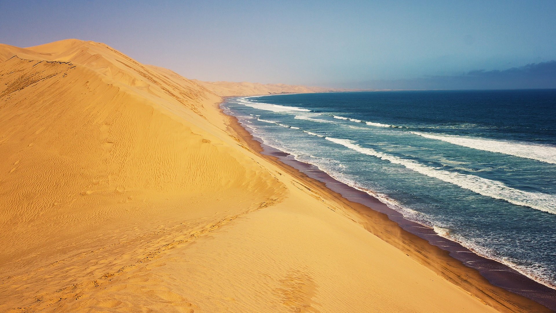shore, ocean, singing sand, 1080P, sea, coast, landscape, dune, dessert, sand, beach, HD Wallpaper