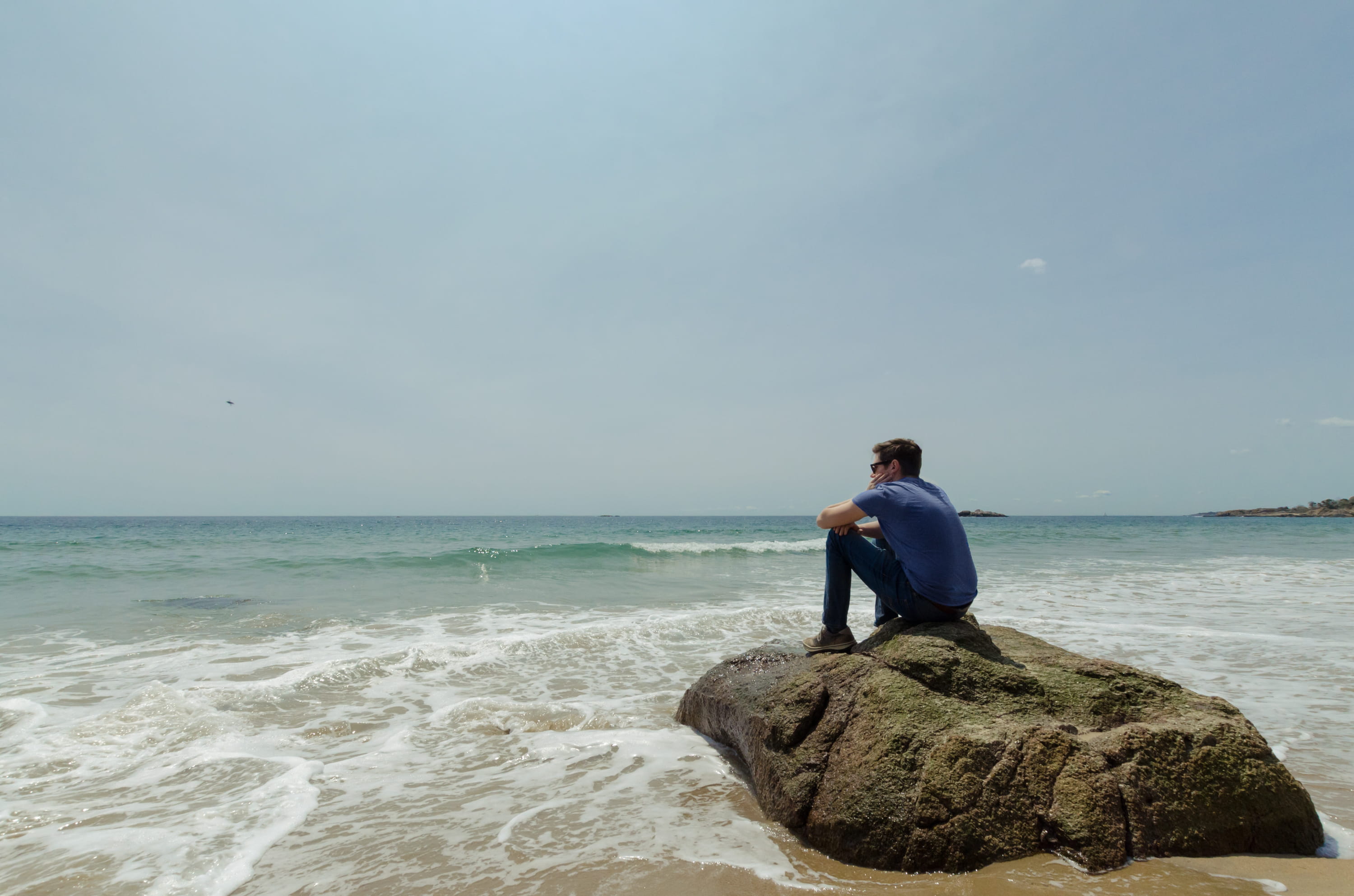looking at view, young men, horizon, one person, horizon over water, united states, sea, water, sitting, outdoors, solid, ocean, scenics - nature, sun, HD Wallpaper