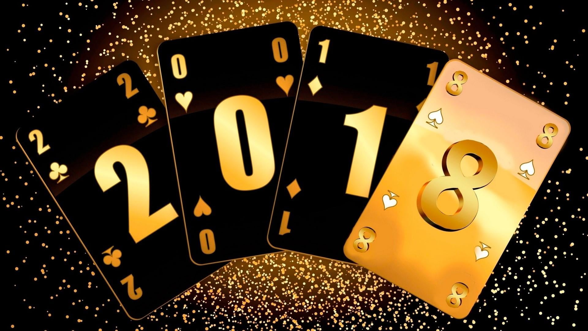 cards, indoors, communication, 1080P, western script, gold, new year, opportunity, capital letter, illuminated, arts culture and entertainment, still life, HD Wallpaper