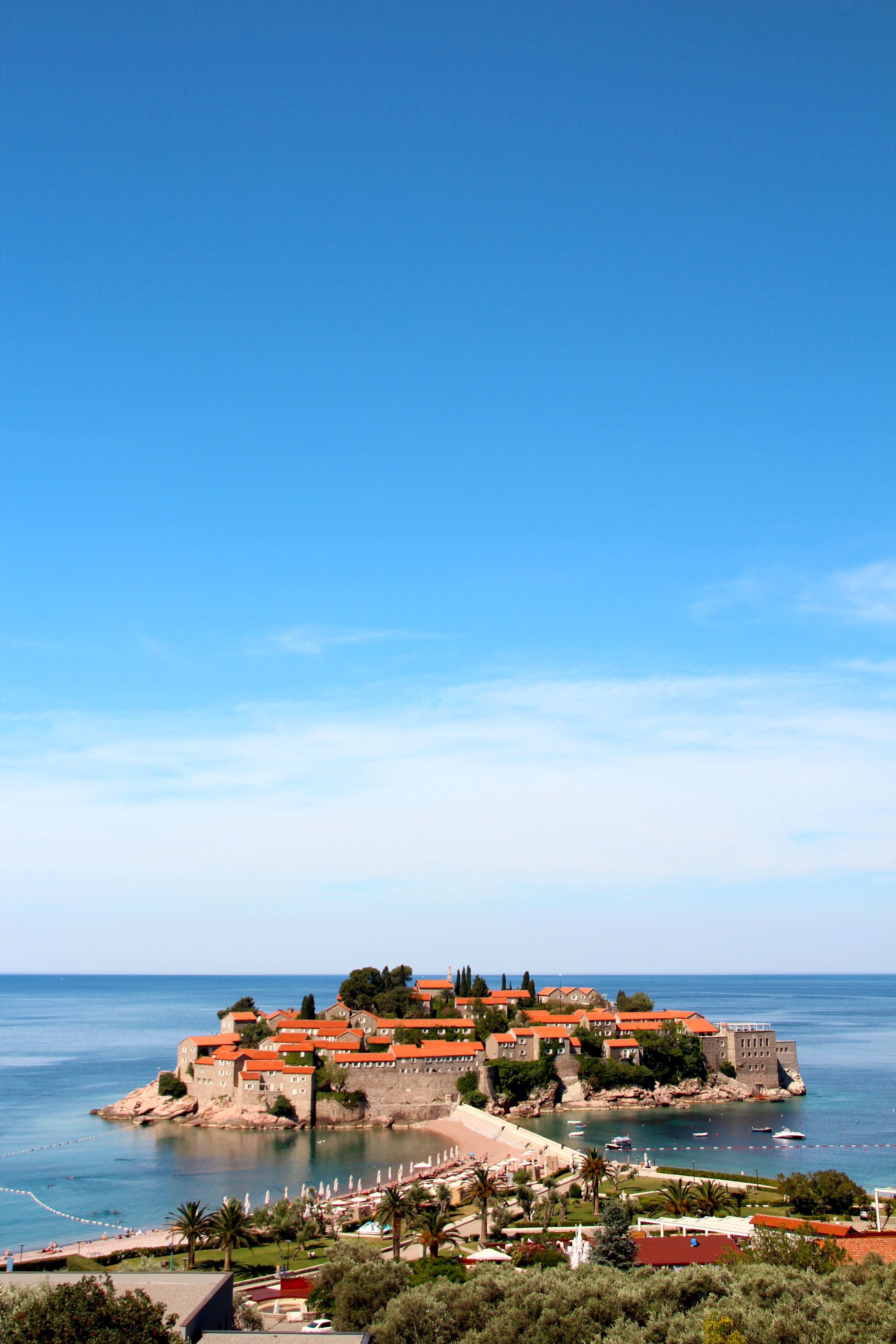 building exterior, built structure, copy space, water, building, mediterranean, nature, sea, white, land, montenegro, plant, islet, scenics - nature, sky, Phone HD Wallpaper