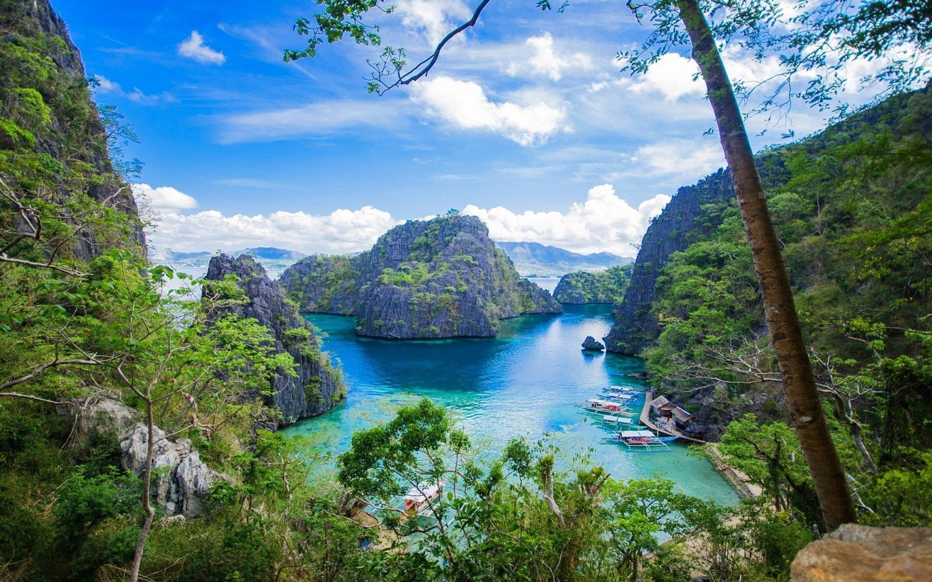 Tree, Ocean, Rock, Earth, Boat, Island, Coron Island, Green, Philippines, Sea, 1080P, HD Wallpaper