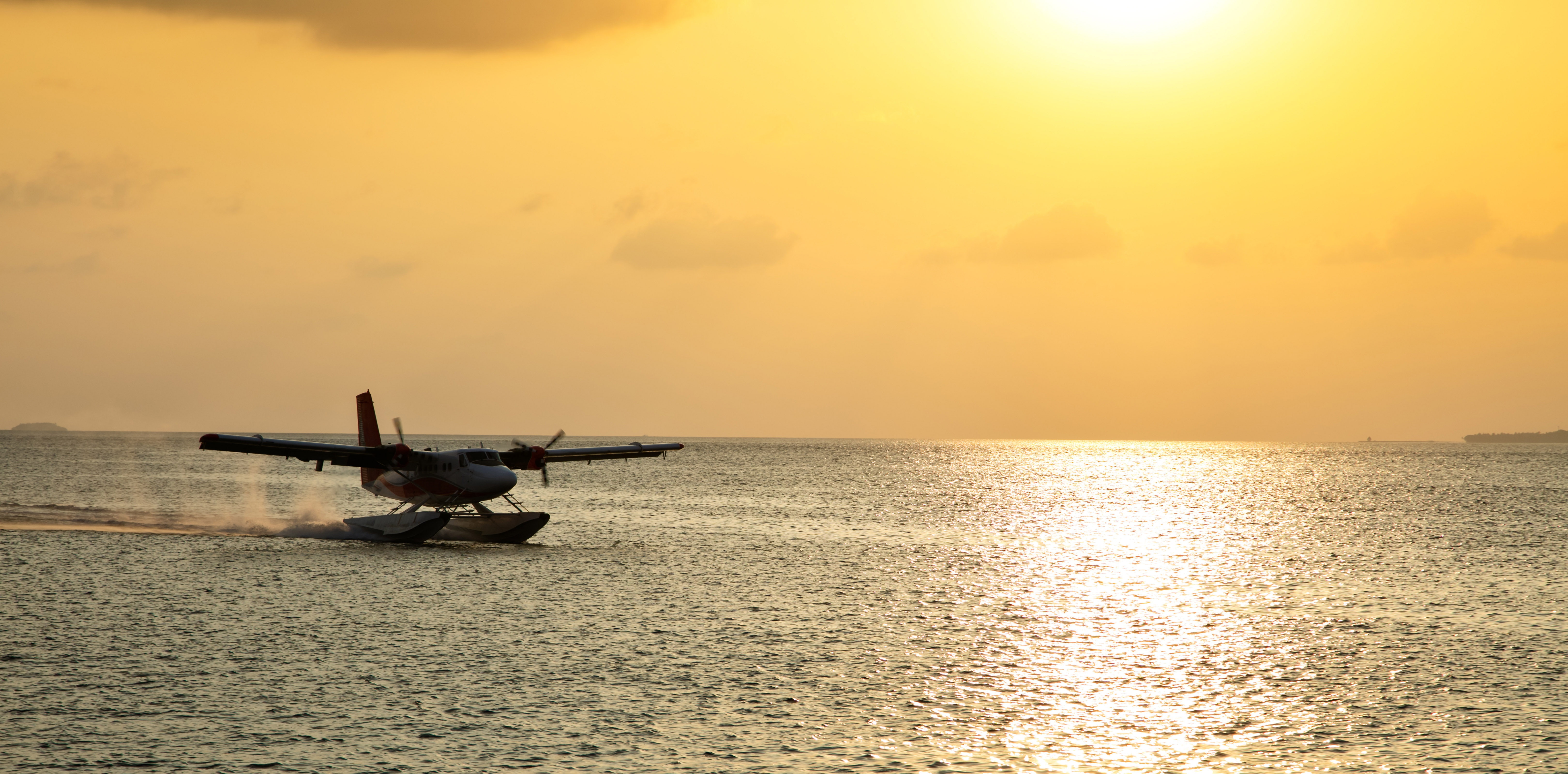 flying boat, bokeh, blur, passenger, The Maldives, sun morning ocean, De Haviland, the plane, seaplane, De Havilland, slides of the water, DHC-6-300 Twin Otter, HD Wallpaper
