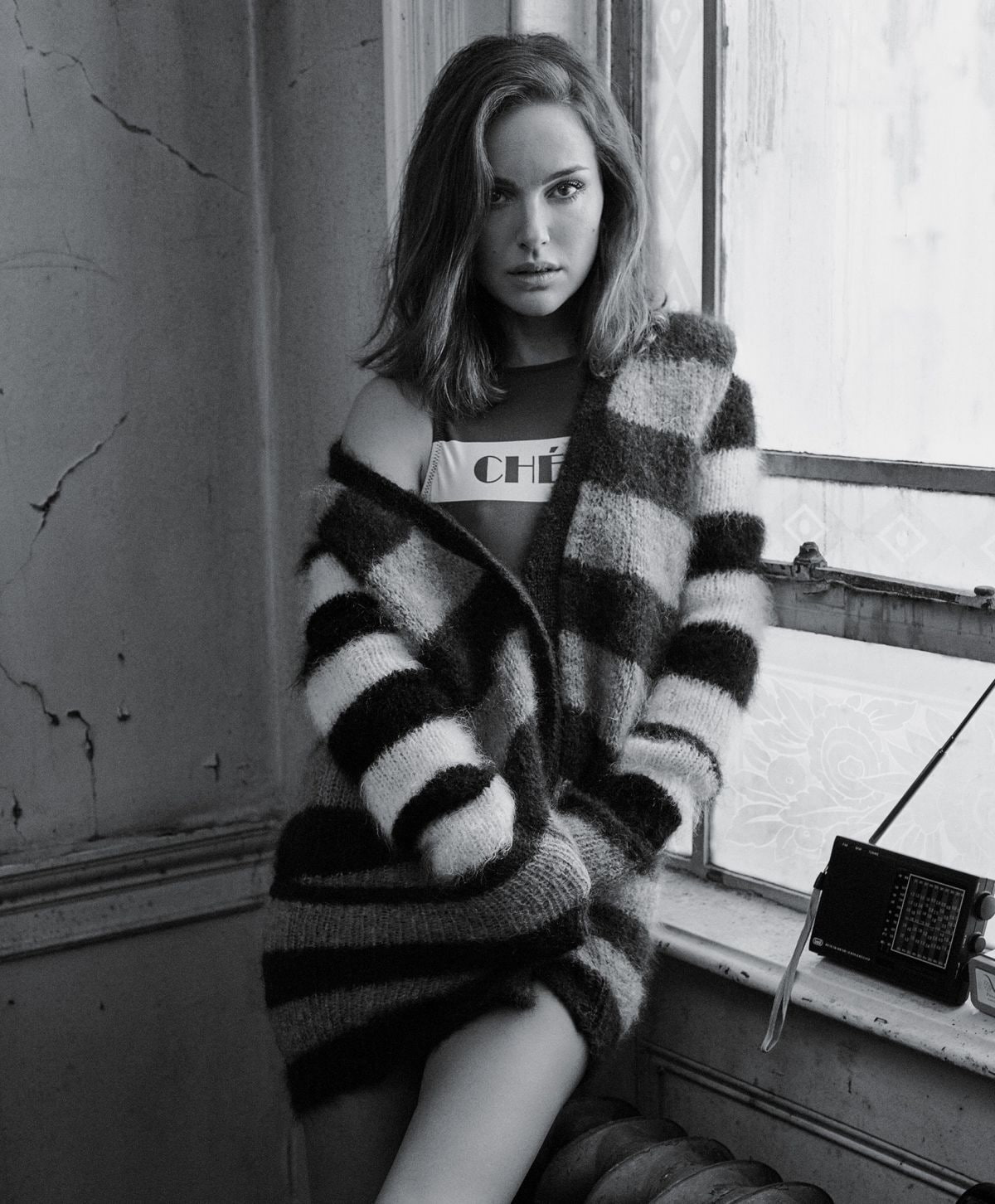 leisure activity, striped, model, looking at camera, one person, women, radio, Natalie Portman, casual clothing, 720P, adult, portrait, hairstyle, real people, Phone HD Wallpaper