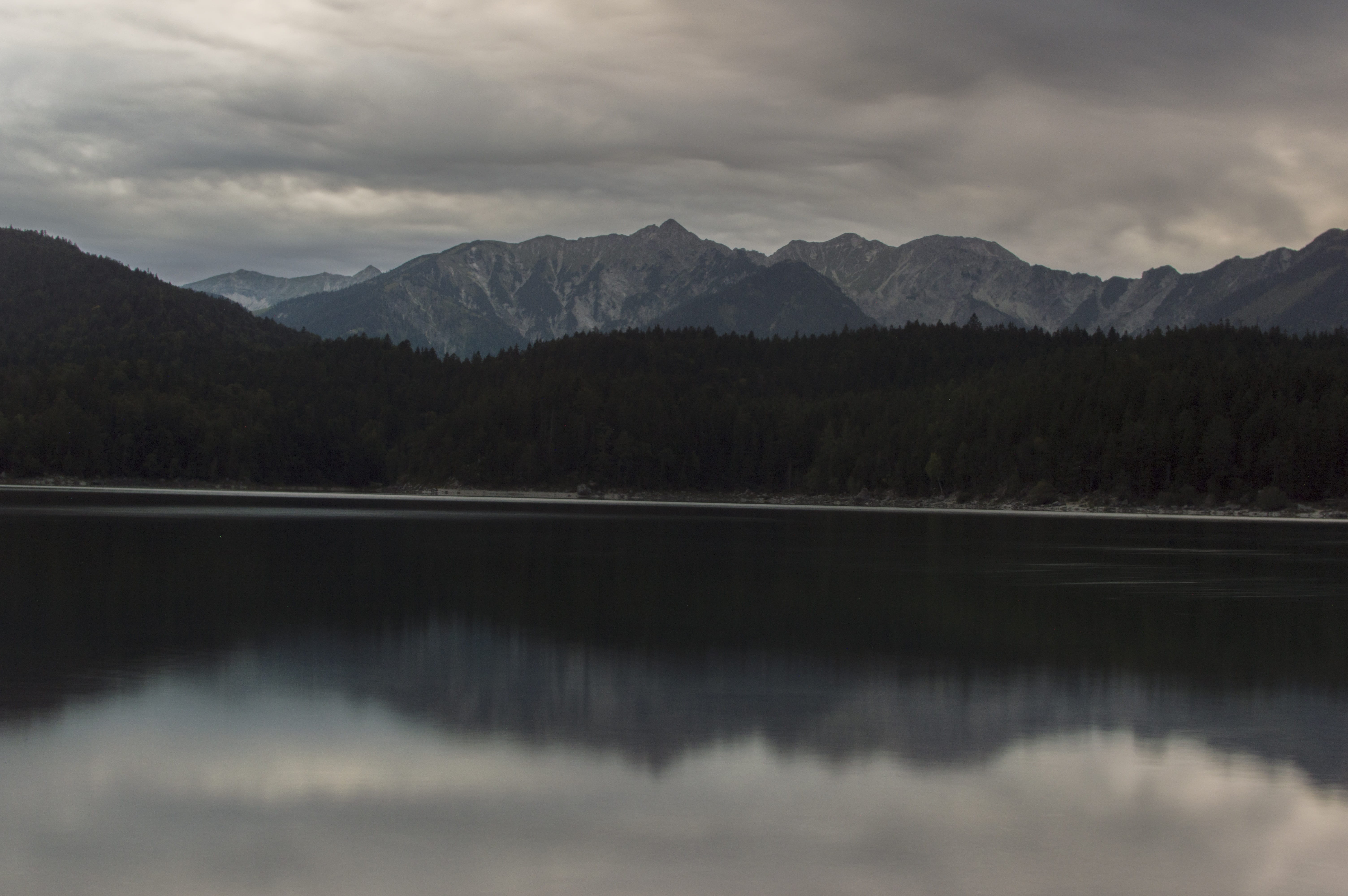 tree, evening sky, water reflection, mountain range, twilight, reflection, bavaria, mountain peak, water, tranquility, lake, landscape, non-urban scene, HD Wallpaper