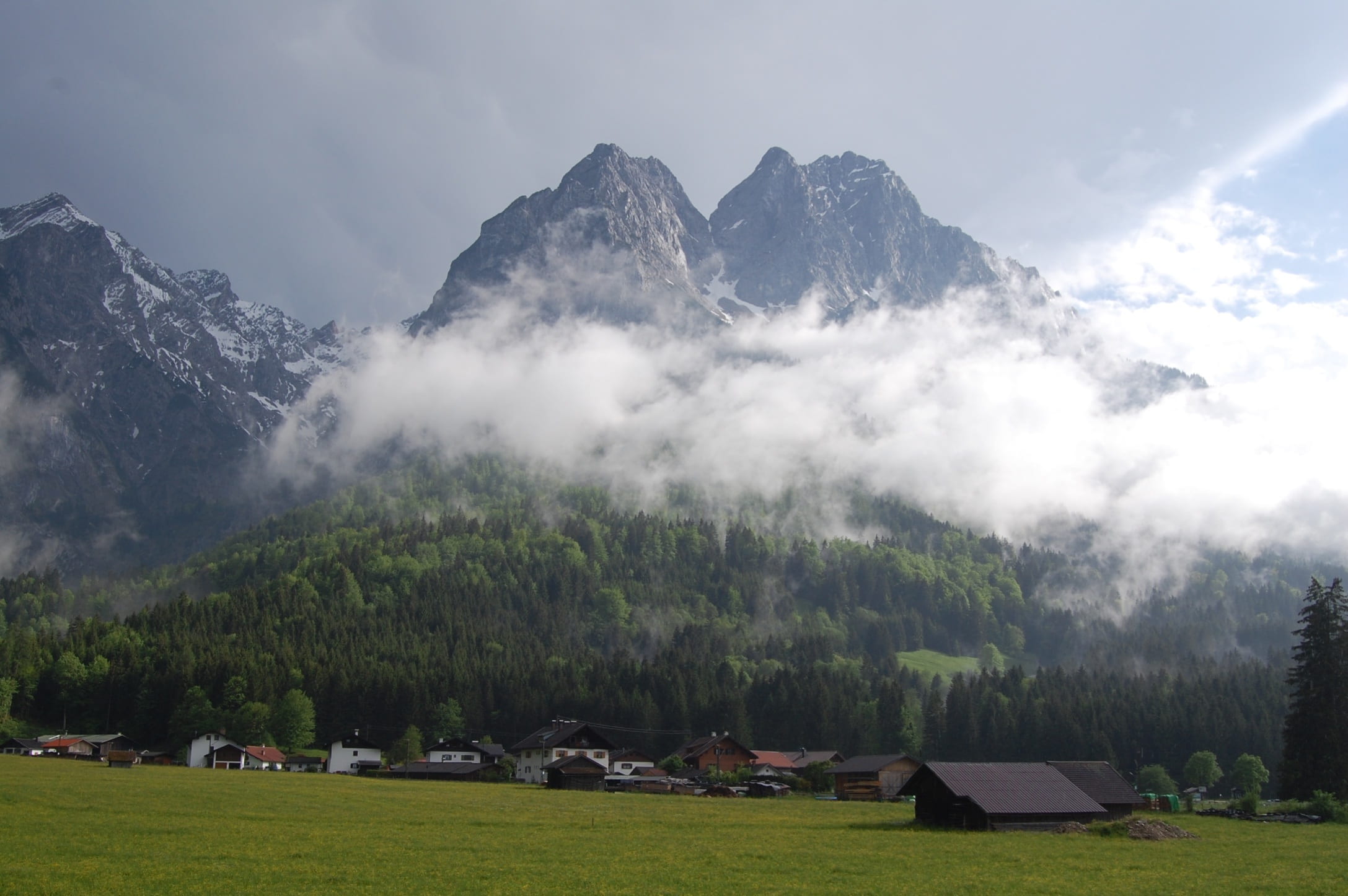 tranquility, thunderstorm, landscape, outdoors, mountains, tranquil scene, no people, cloud - sky, 1080P, grainau, day, mountain range, fog, non-urban scene, HD Wallpaper