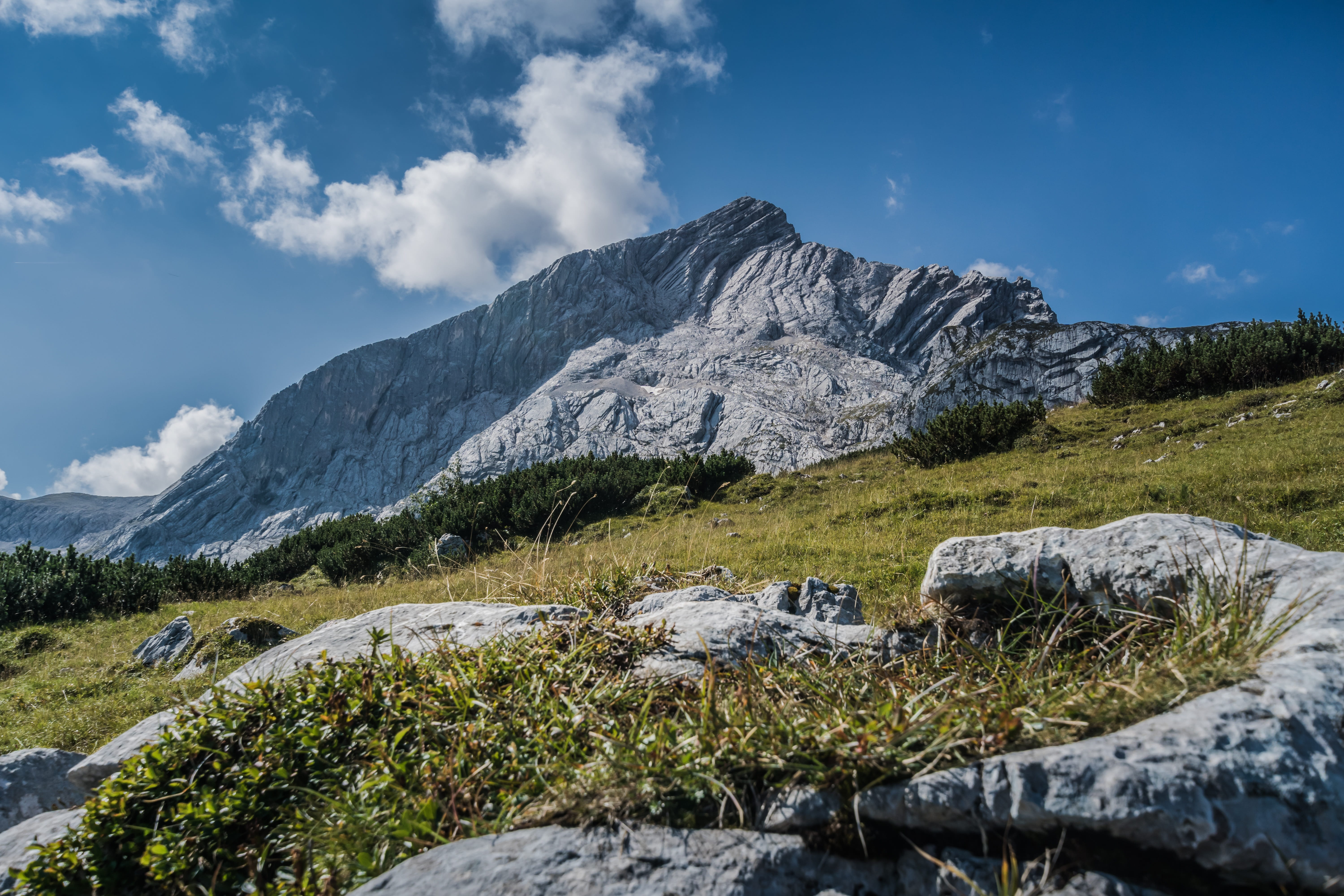 beauty in nature, outdoors, environment, top, bavaria, snowcapped mountain, alpine, landscape, tranquility, cloud - sky, grass, rock - object, snow, above, HD Wallpaper