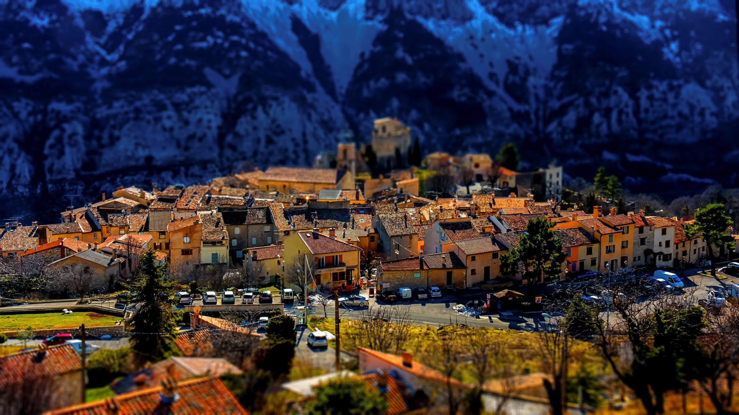 France, Tilt, city, 2K, Photography, Houses, Town, Alps, aerial, Shift, photo, Greolieres, HD Wallpaper