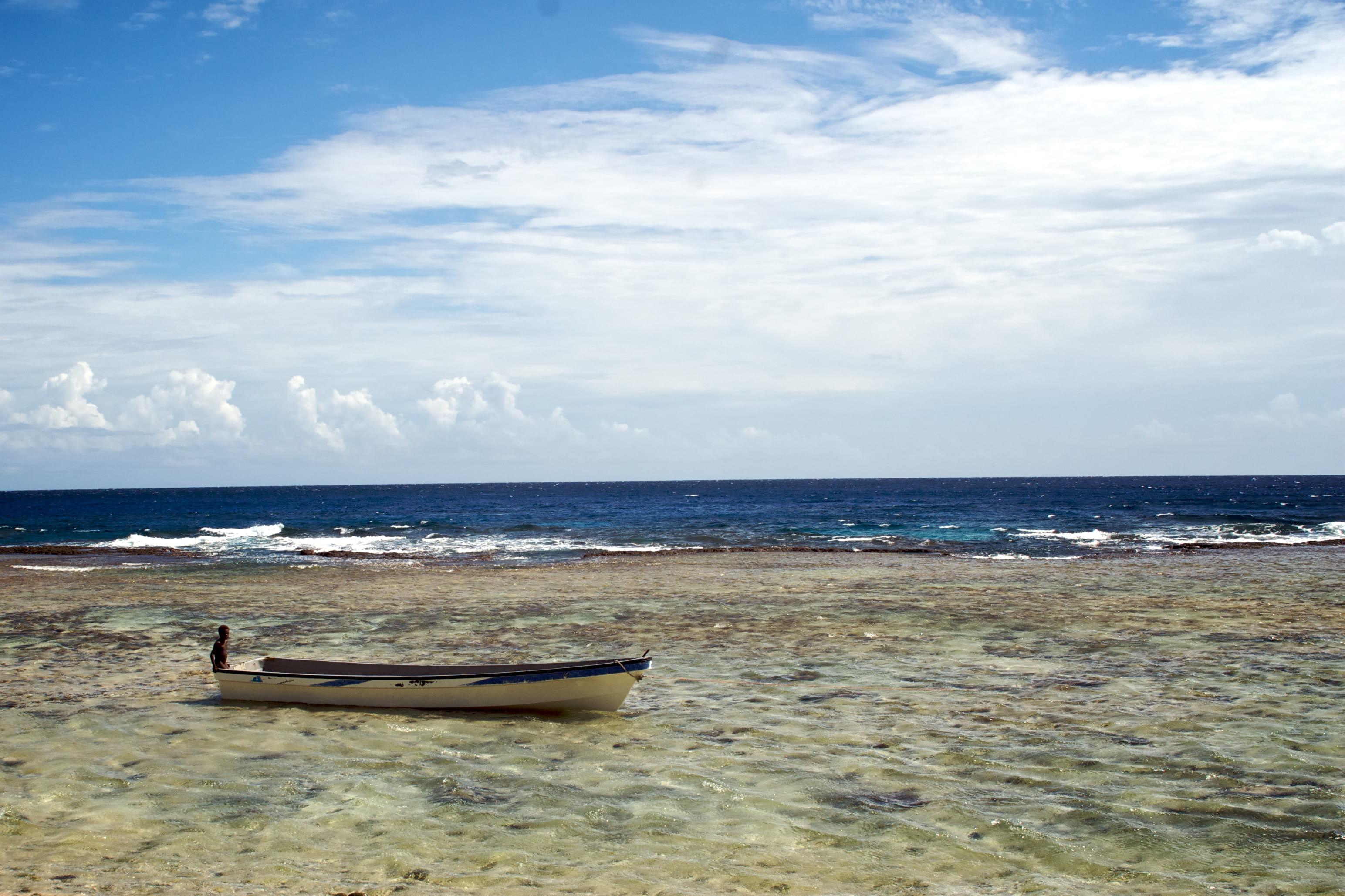 tranquil scene, island, beach, tranquility, land, non-urban scene, horizon, new ireland province, scenics - nature, outdoors, rowboat, shore, clouds, water, HD Wallpaper