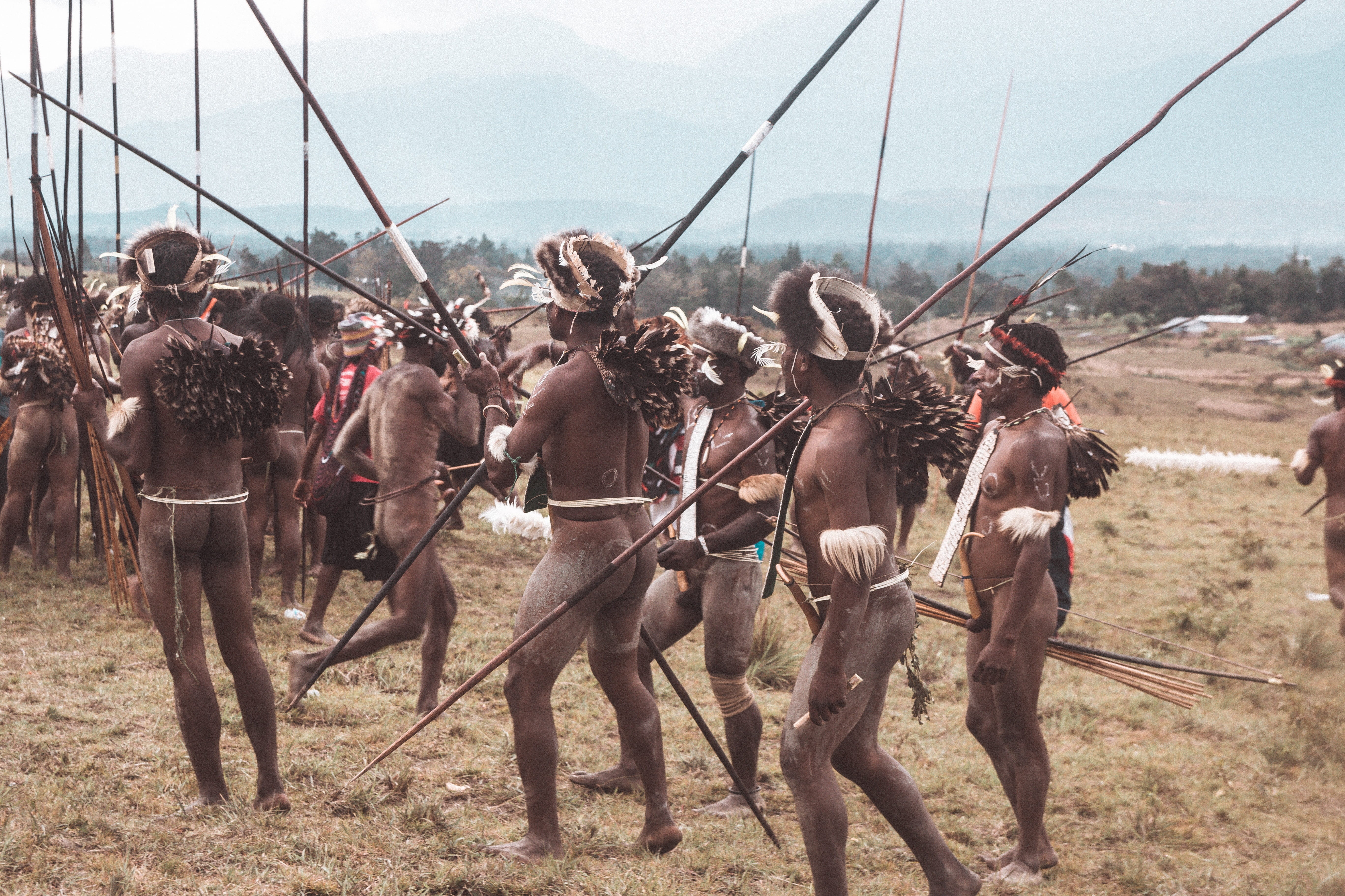 papua, mountains, day, protection, boys, group of people, wamena, arrow, full length, armed forces, culture, outdoors, military, men, group together, standing, HD Wallpaper
