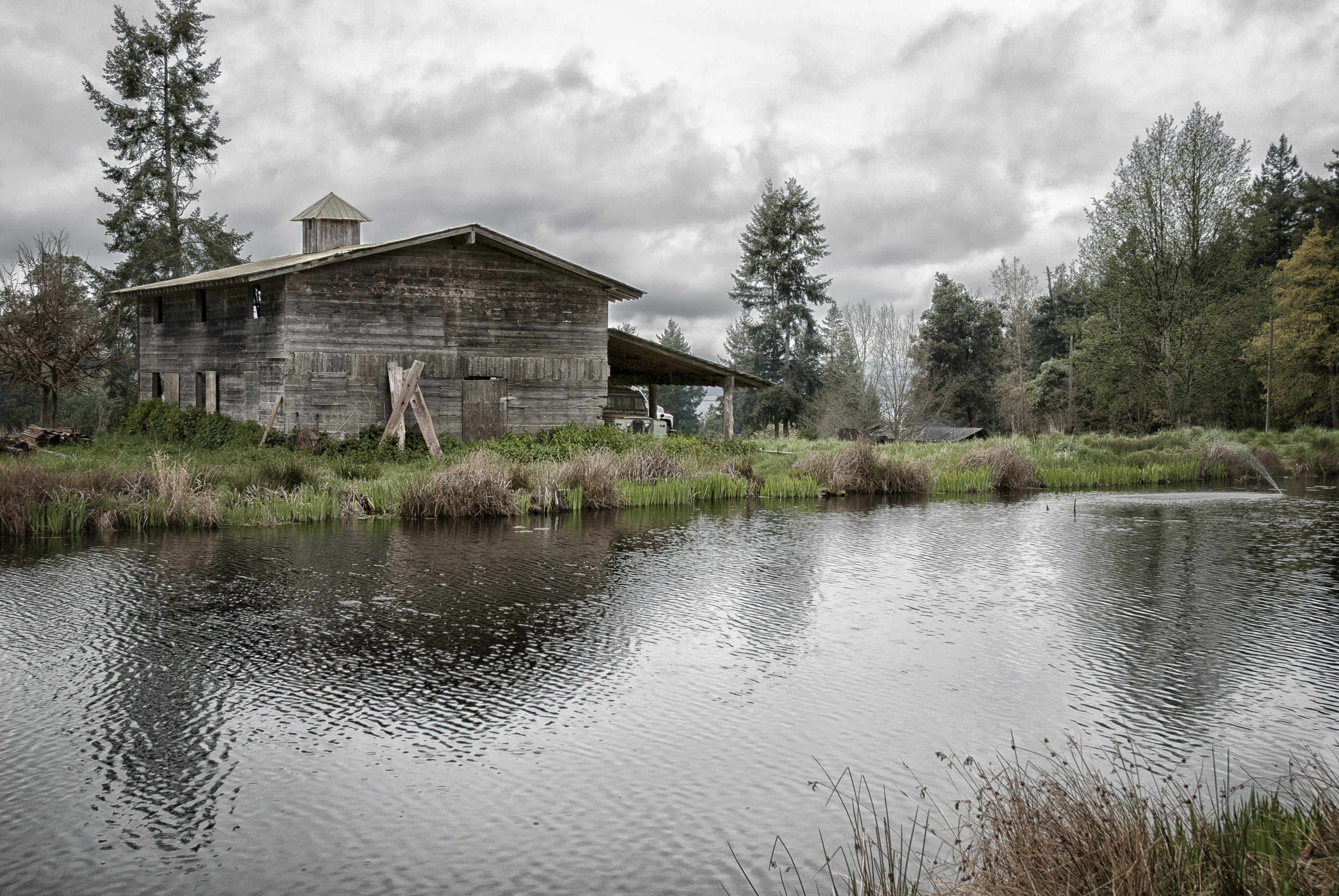building, across, growth, reflection, tree, day, lake, beauty in nature, sky, view, river, no people, plant, retreat, wilderness, outdoors, rustic, tranquility, HD Wallpaper