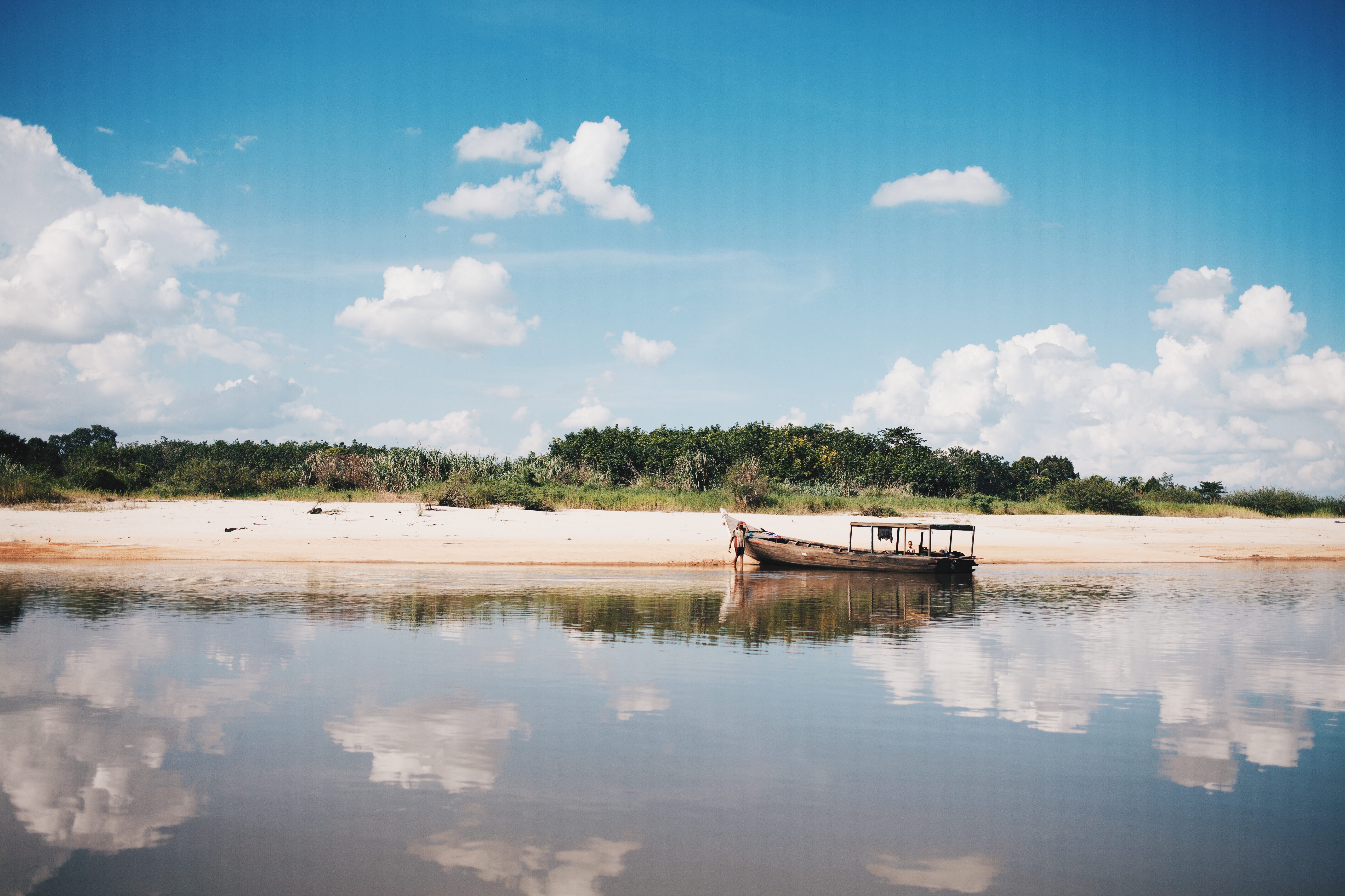 hot, nautical vessel, weather, boat, brown, tranquil scene, sea, tranquility, plant, 5K, shore, cumulus, body, land, no people, outdoors, reflection, waterfront, HD Wallpaper