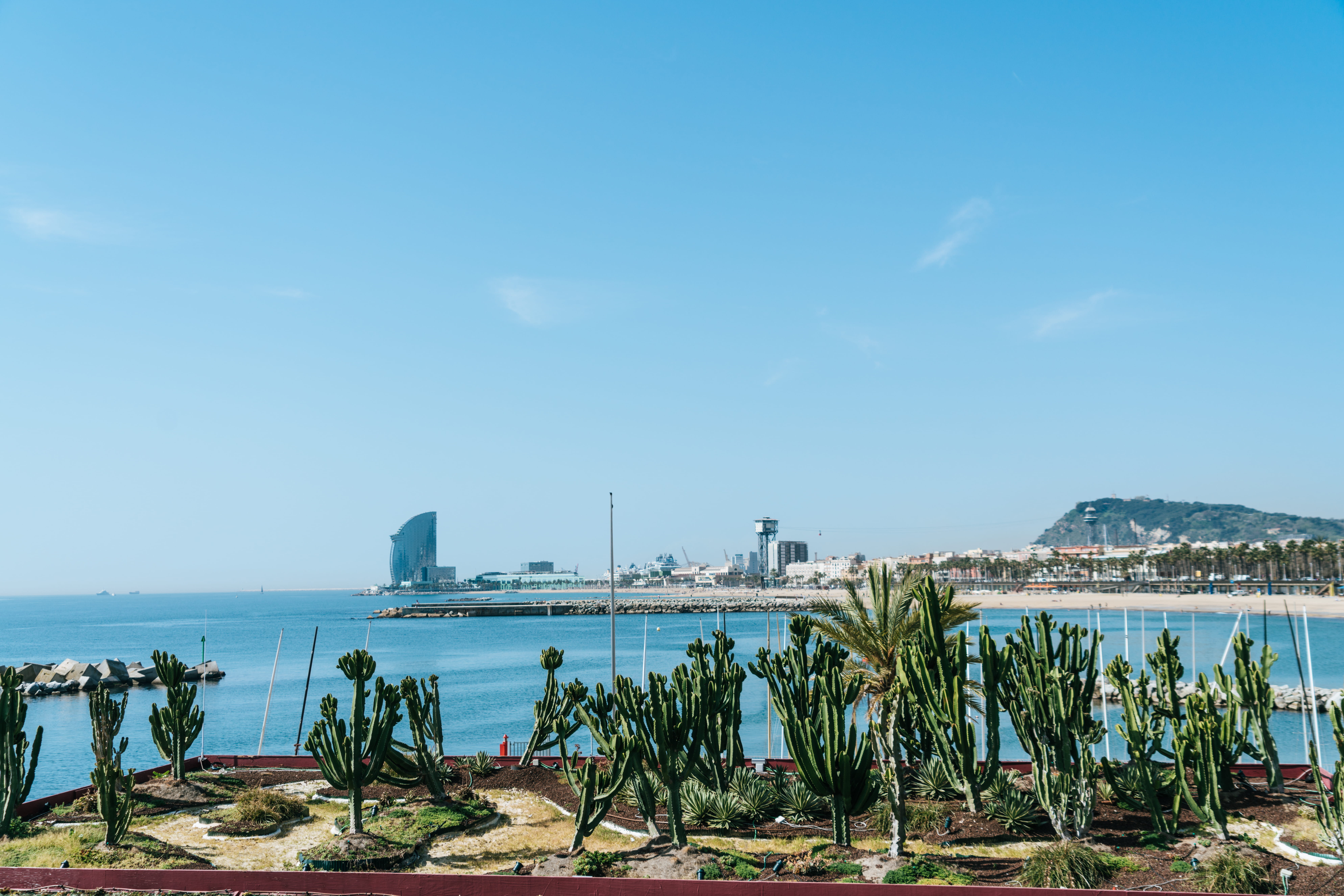 outdoors, beach, tranquil scene, bay, building exterior, boats, day, boat, no people, background, w hotel, sea, catalonia, beauty in nature, platja de llevant, HD Wallpaper