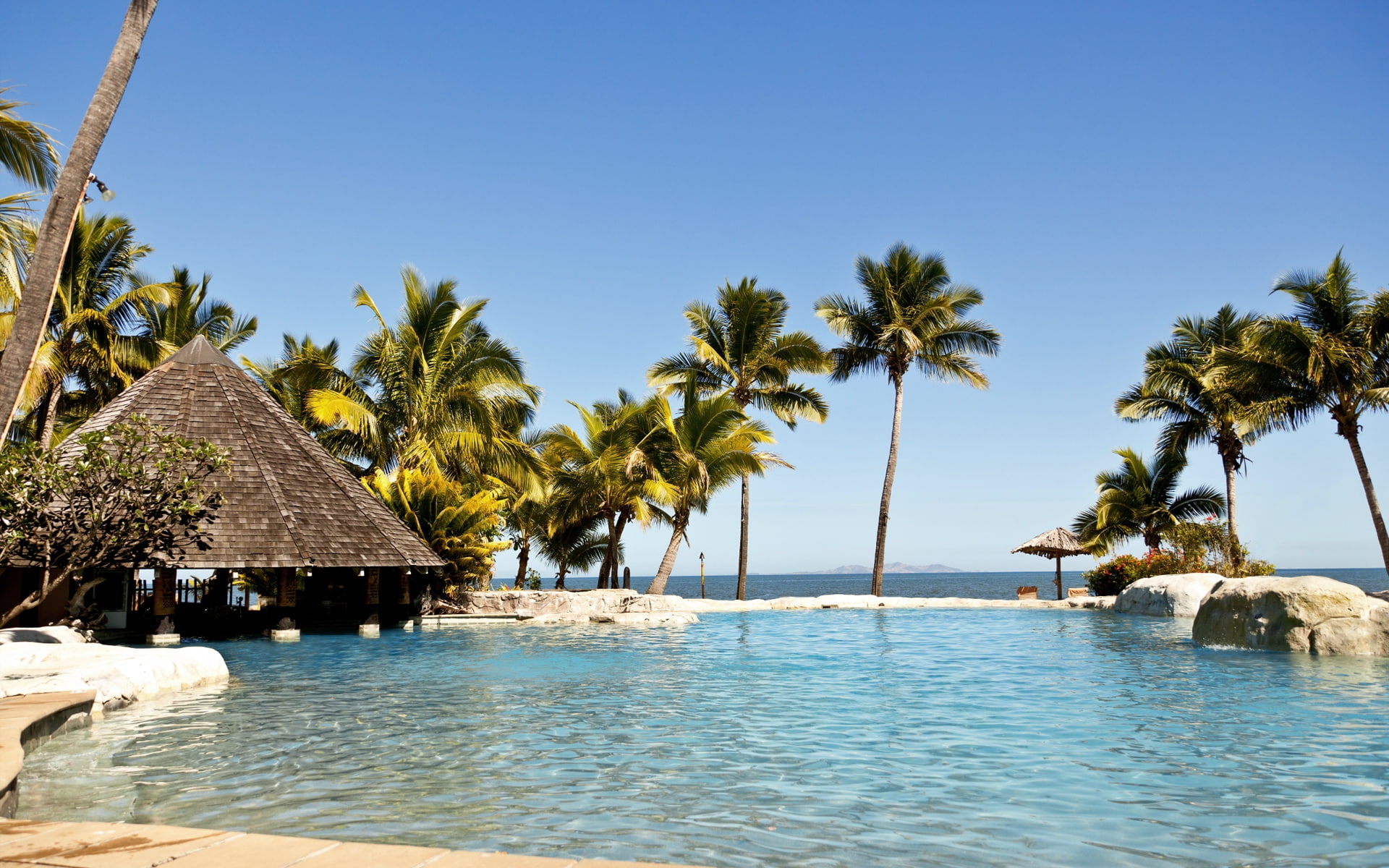 paradise, resort, sea, 1080P, pool, island, fiji, summer, exotic, HD Wallpaper