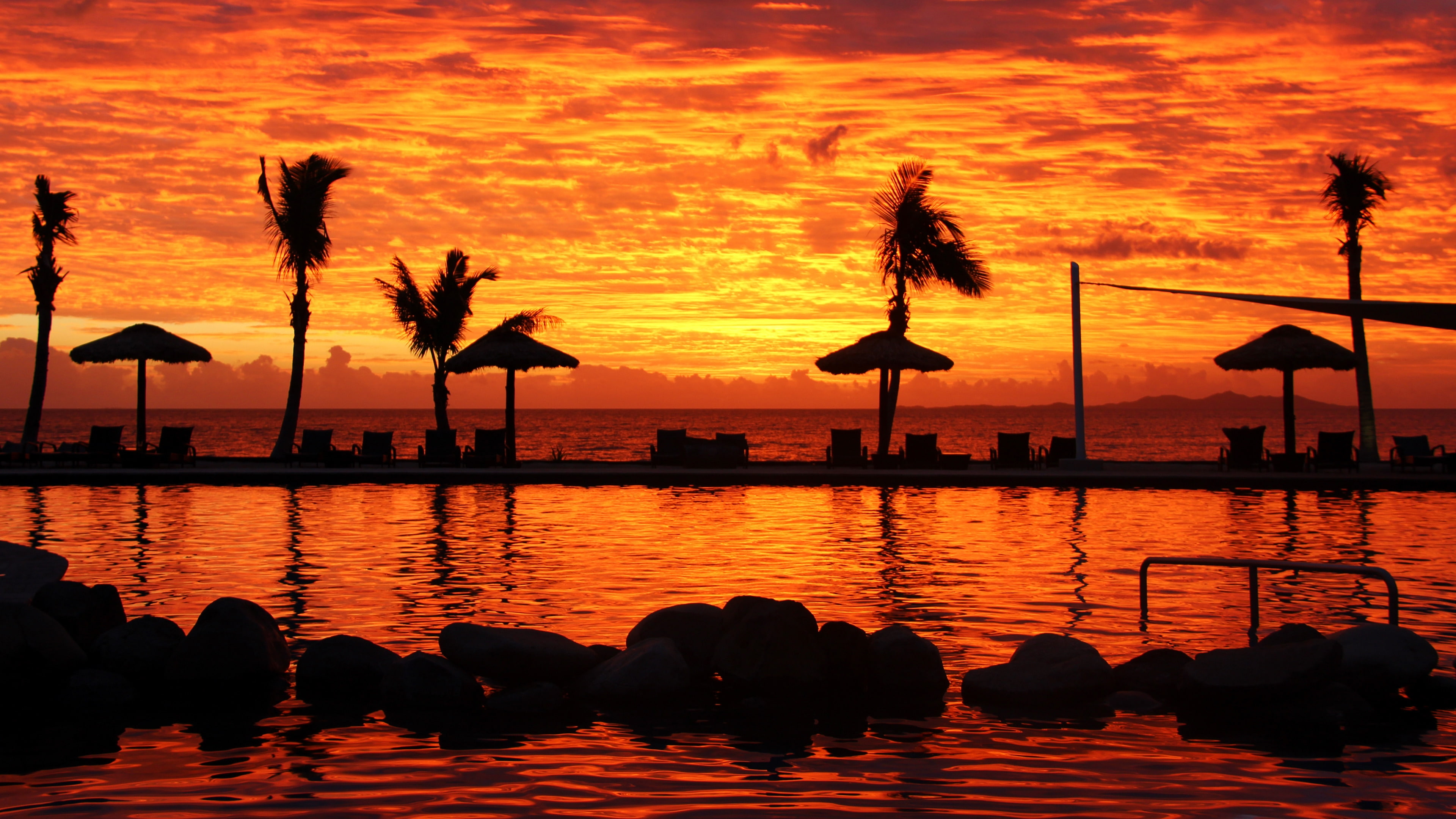 exotic, sea, fijian, palm trees, tropical, 4K, water, sunset, fiji, HD Wallpaper