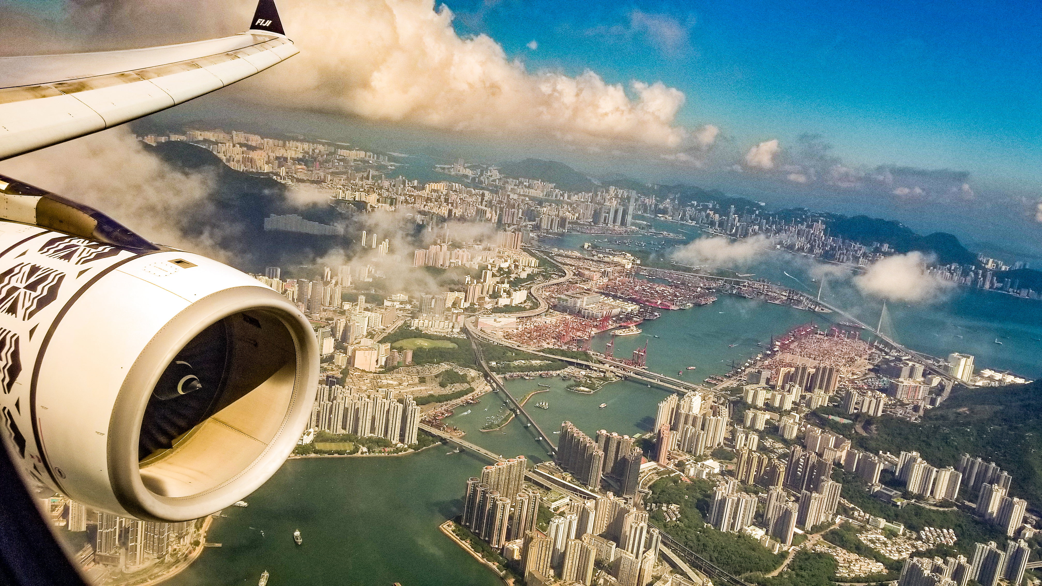 Hong Kong, Fiji airways, A330, Airbus, landing, 4K, HD Wallpaper