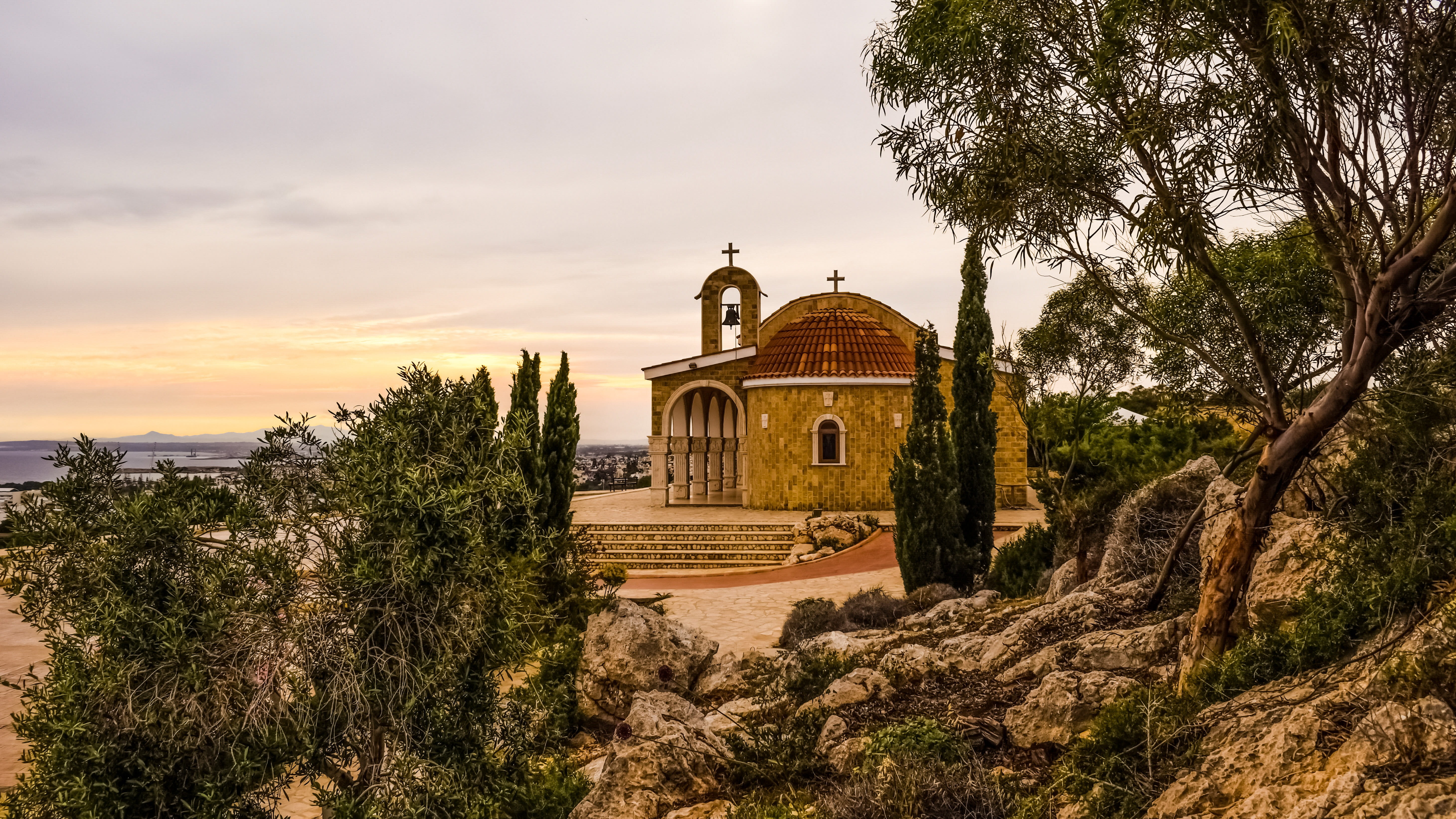 cultures, the past, plant, belief, spirituality, travel destinations, cathedral, place of worship, Afternoon, Landscape, tree, europe, nature, ayia napa, HD Wallpaper