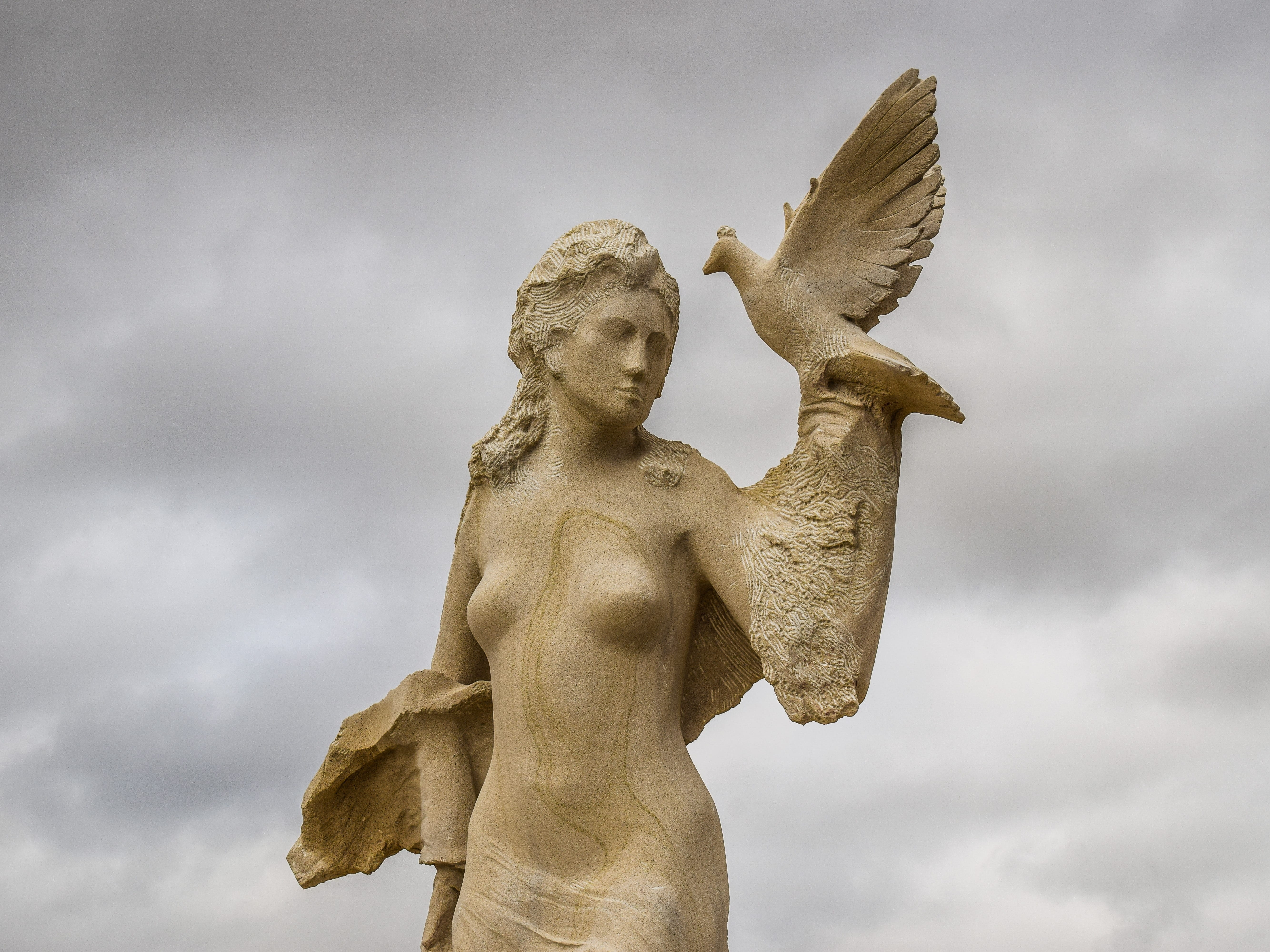 female likeness, statue, sculpture park, sky, nature, cyprus, history, Sculpture, Aphrodite, no people, the past, music, art, representation, creativity, HD Wallpaper