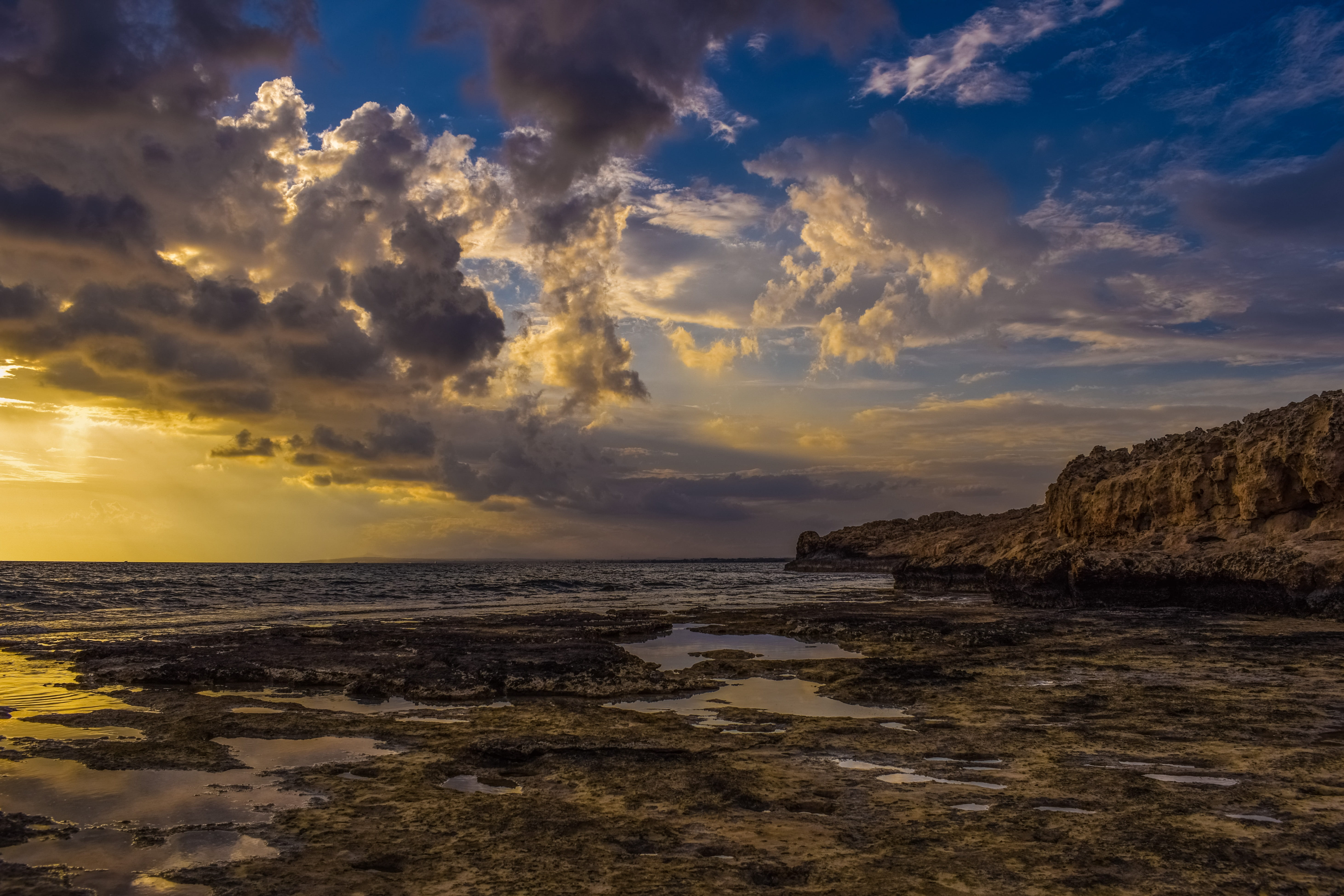 cloud - sky, ayia napa, horizon over water, sunset, sky, sunlight, landscape, tranquility, daytime, land, water, light, non-urban scene, near, beauty in nature, HD Wallpaper