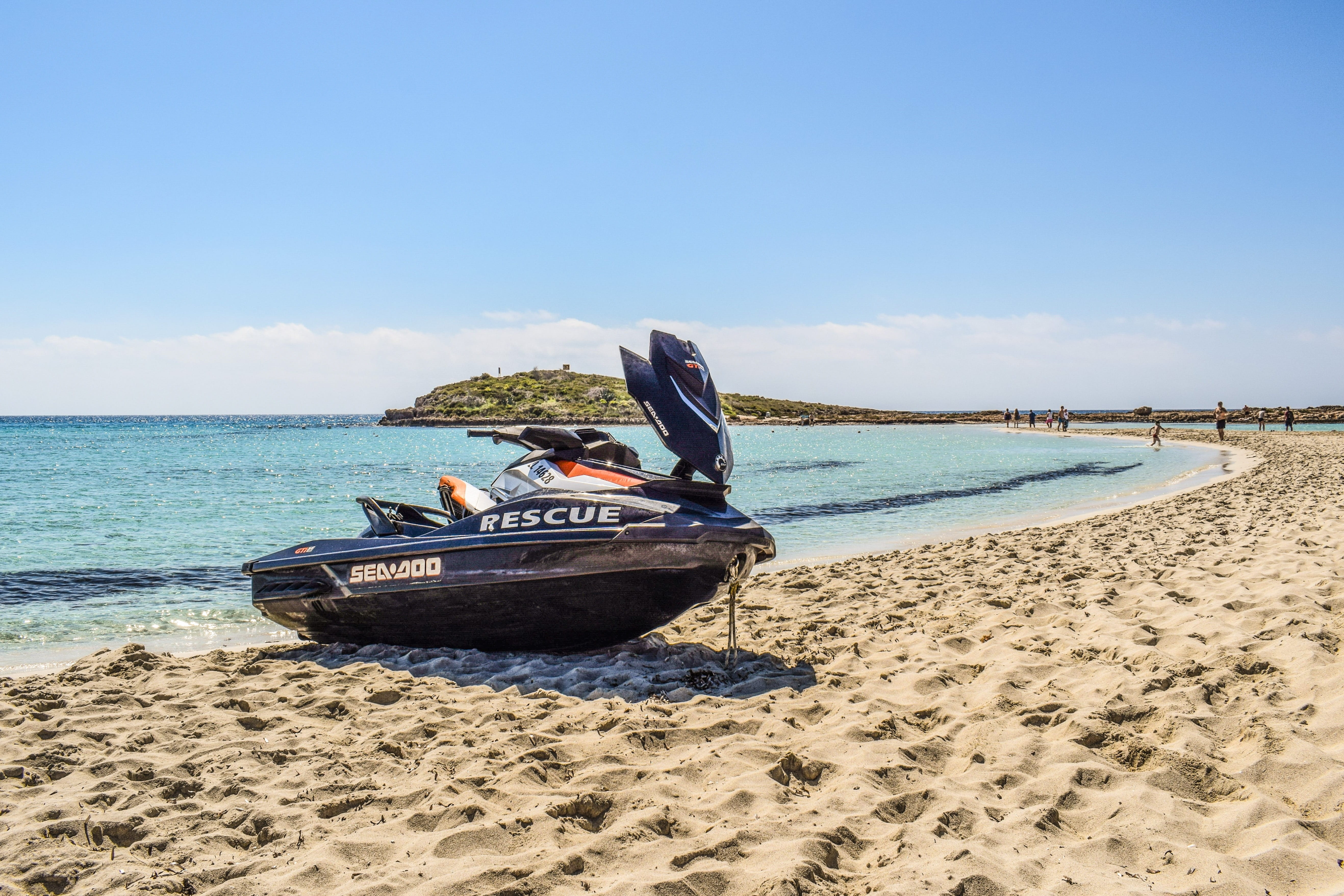 Jet Ski, Rescue, beach, nature, Beach, cyprus, horizon over water, vacations, outdoors, holiday, 5K, sunlight, travel, ayia napa, copy space, sky, day, HD Wallpaper