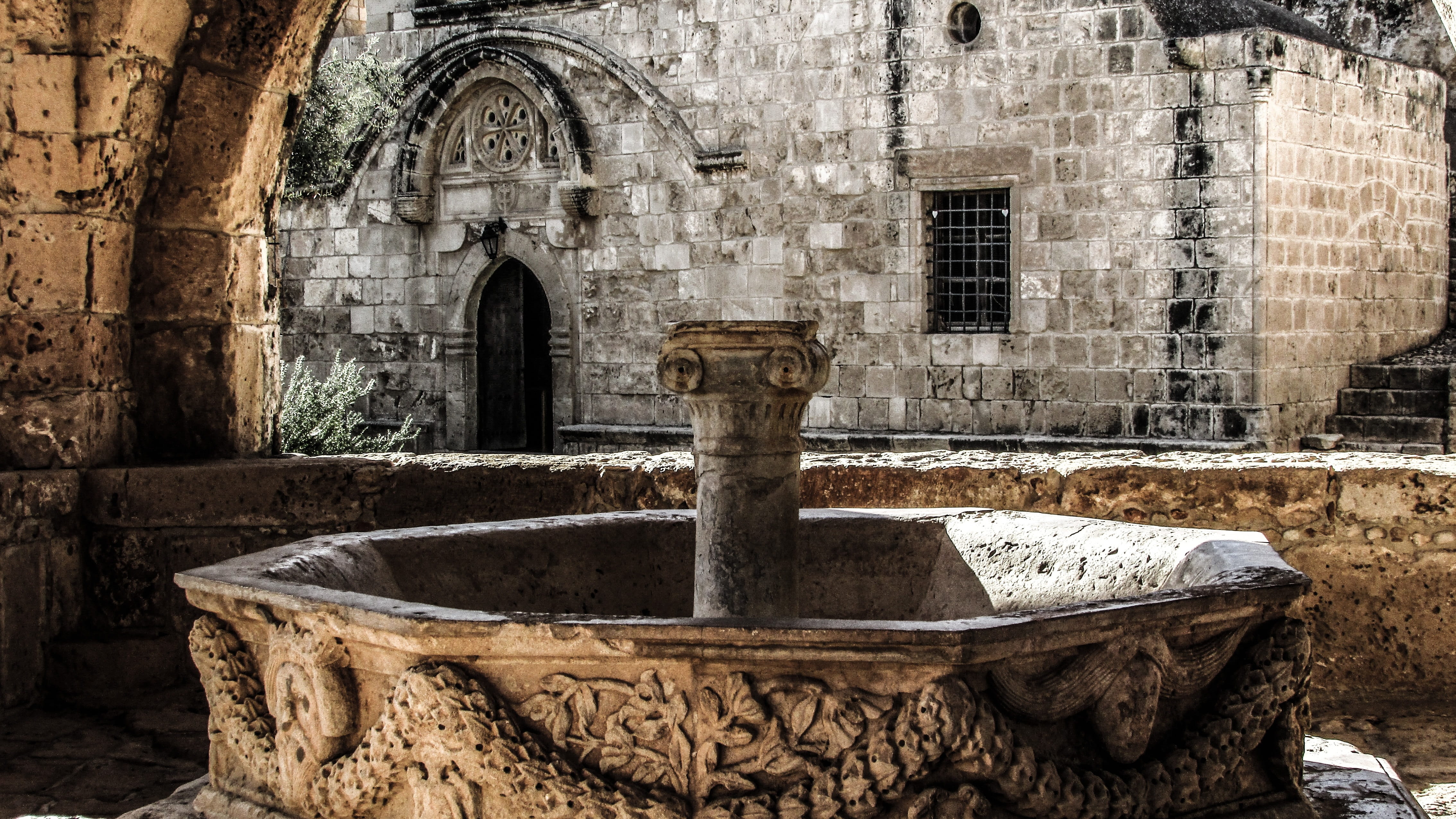 fountain, history, day, stone Material, church, representation, Monastery, no people, Cyprus, water, architecture, art and craft, faucet, ancient, built structure, HD Wallpaper