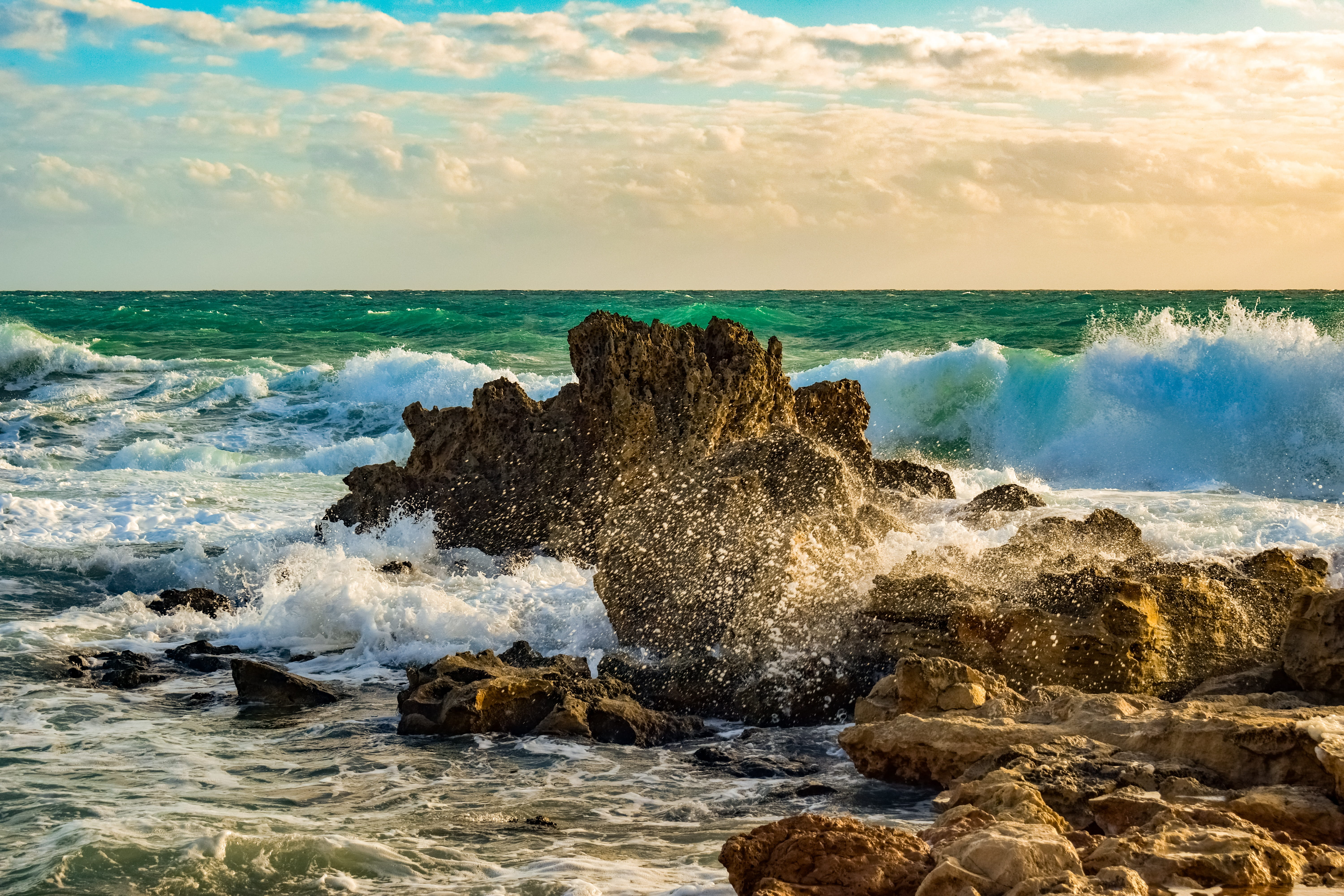 beach, sea, rock - object, smashing, nature, clouds, solid, horizon, water, wave, motion, ayia napa, horizon over water, sport, scenics - nature, hitting, HD Wallpaper