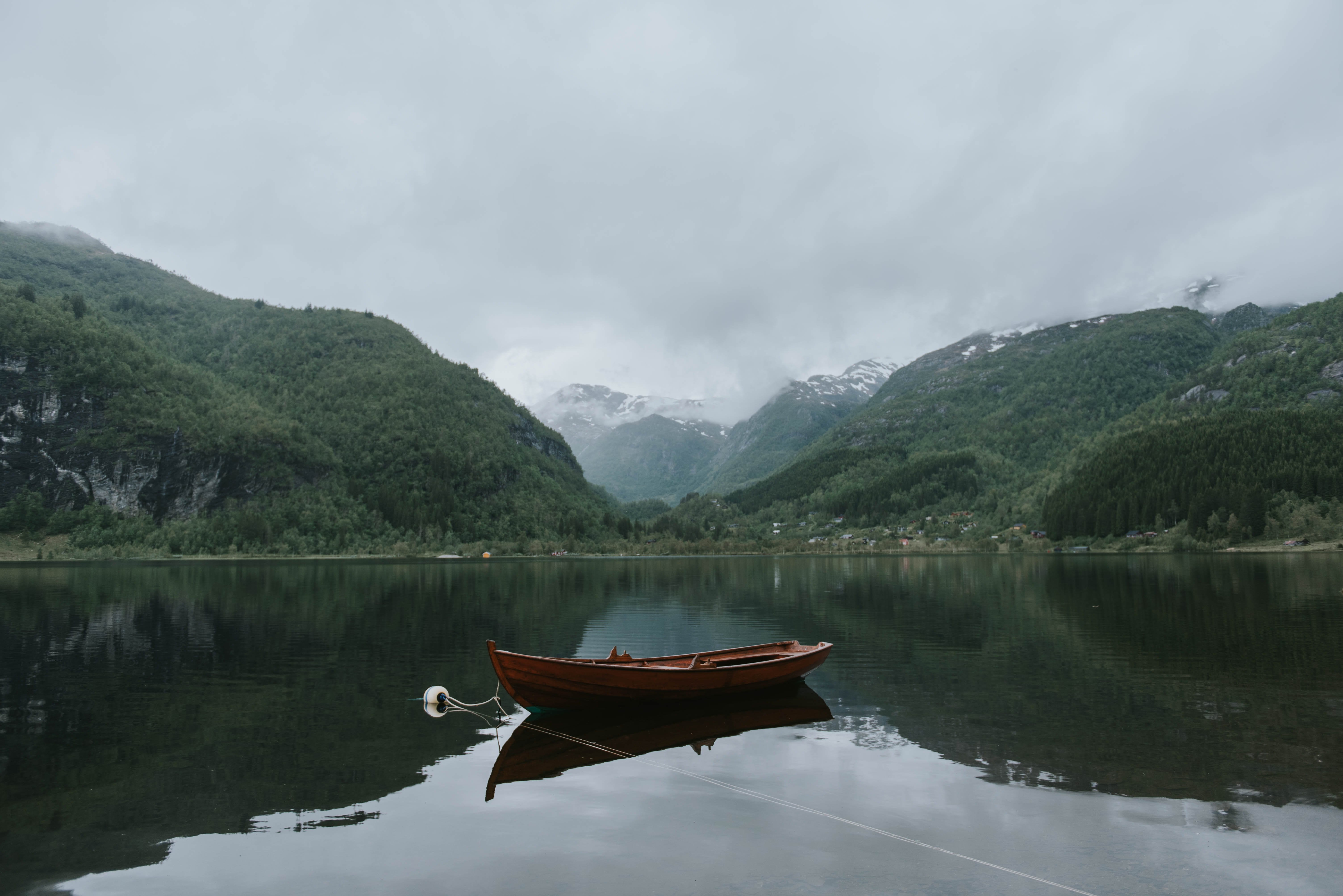 tree, hiking, boat, mountain range, outdoors, mode of transportation, transportation, lake, cloud - sky, mountain, mountains, buoy, hill, reflection lake, HD Wallpaper