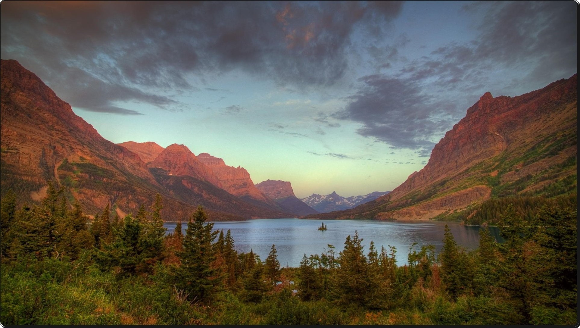wild, island, sunrise, 1080P, goose, lake, park, saint, mary, glacier, national, montana, HD Wallpaper