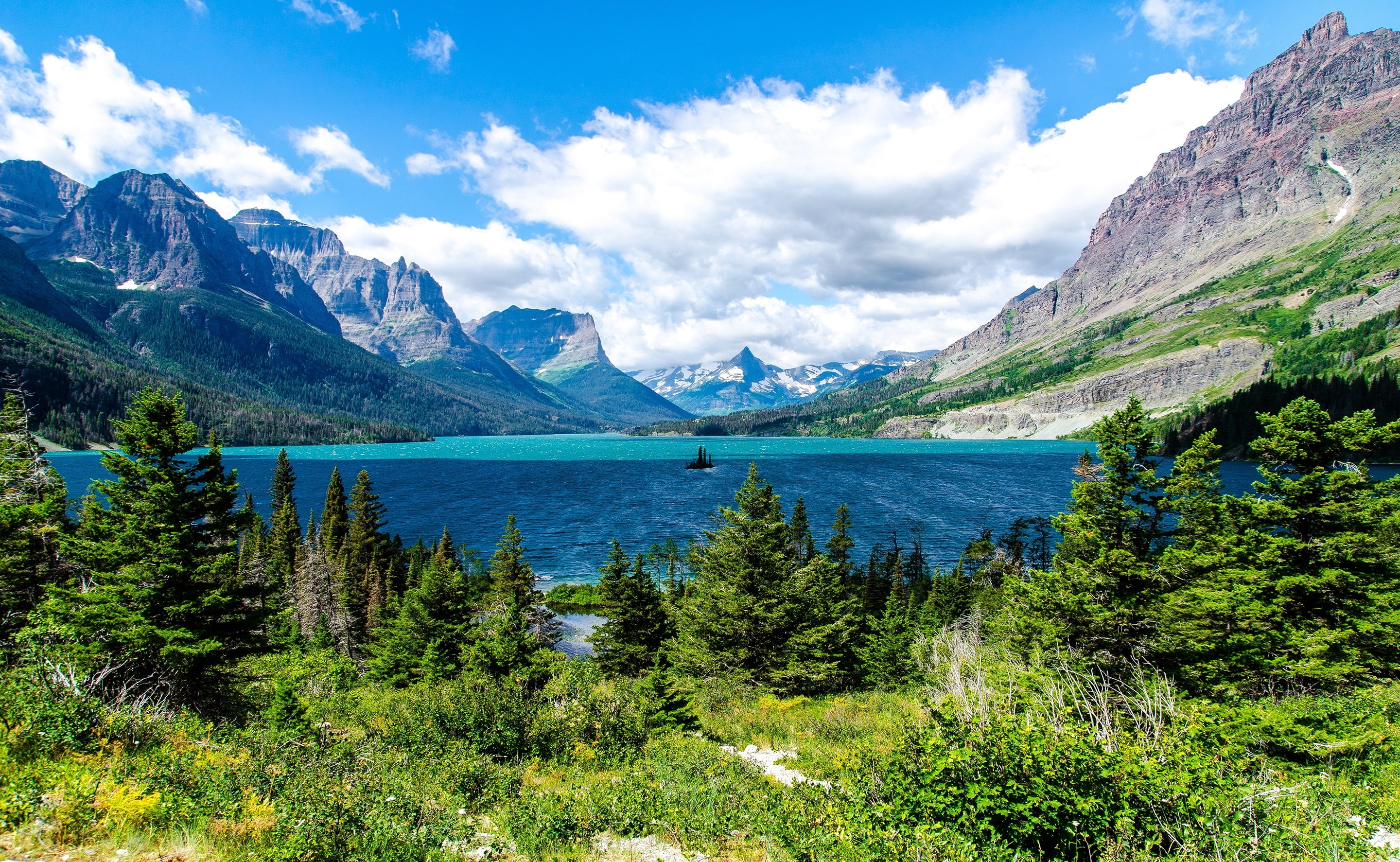 glacier, beauty in nature, nature, lake, environment, coniferous tree, sky, idyllic, saint, no people, day, mountain range, scenics - nature, water, United States, HD Wallpaper