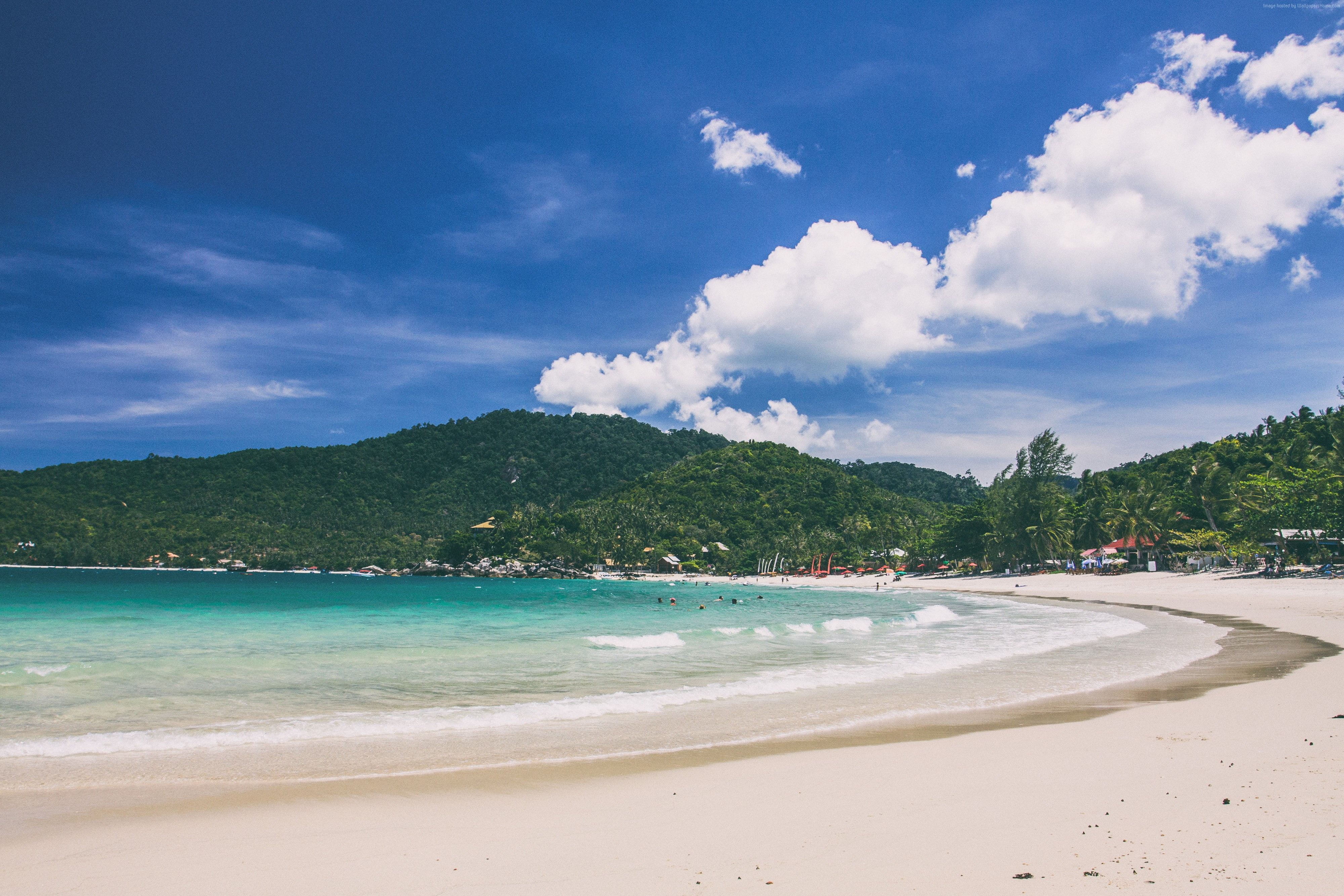 4k, 4K, shore, Ko Phangan, sky, 5k, beach, Thailand, coast, HD Wallpaper