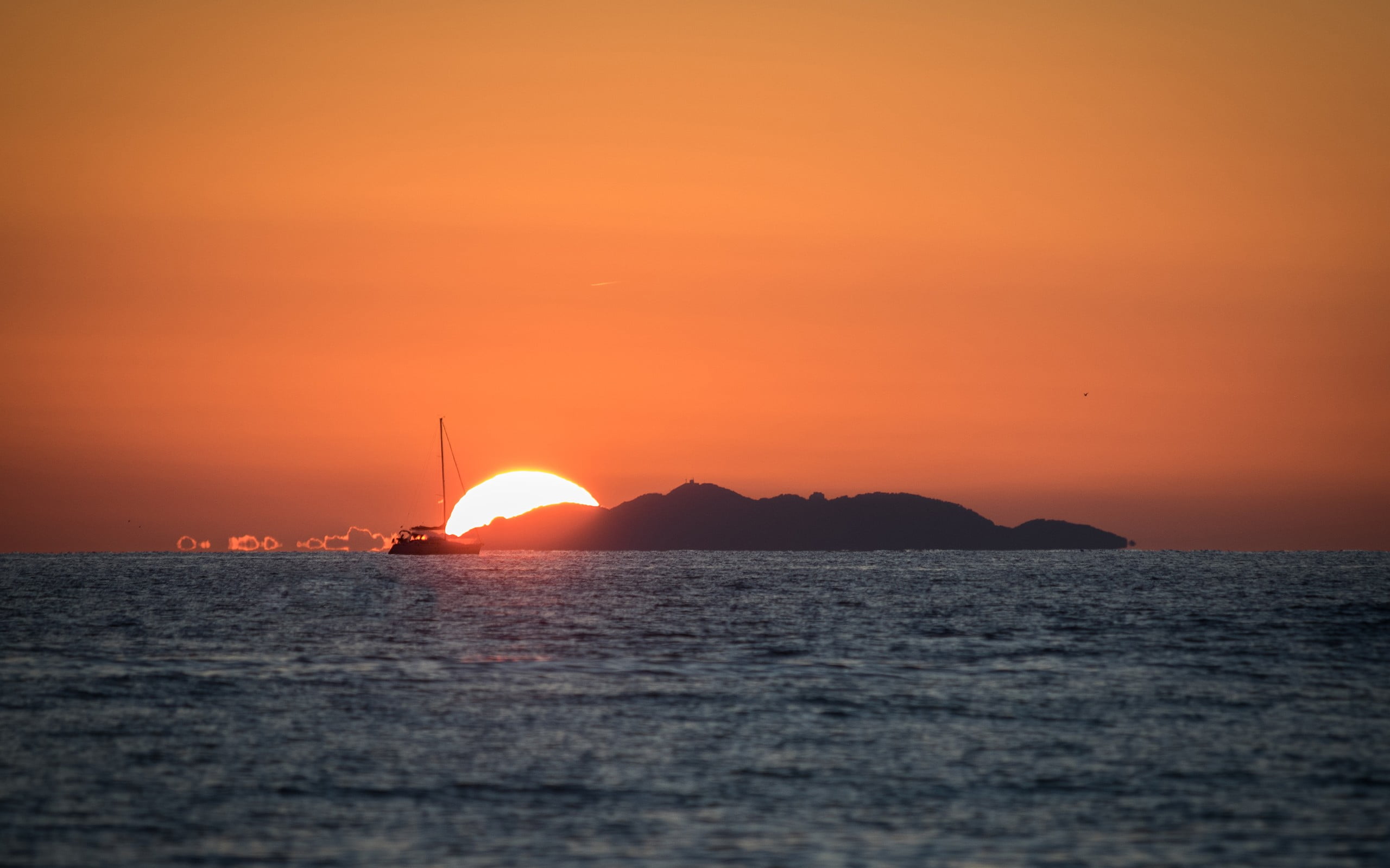 waterfront, beauty in nature, boat, idyllic, silhouette, outdoors, white, scenics - nature, horizon over water, wooden, water, sailboat, orange color, nature, HD Wallpaper