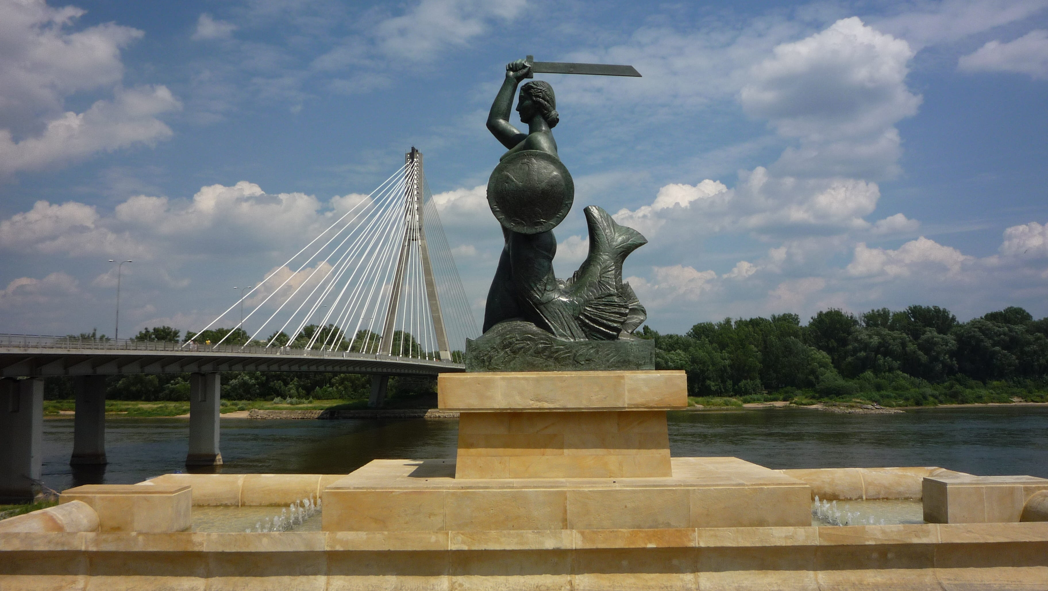 the statue, architecture, art and craft, poland, cialis, symbol, representation, day, bridge, creativity, 2K, statue, connection, sculpture, warsaw, warsaw mermaid, HD Wallpaper