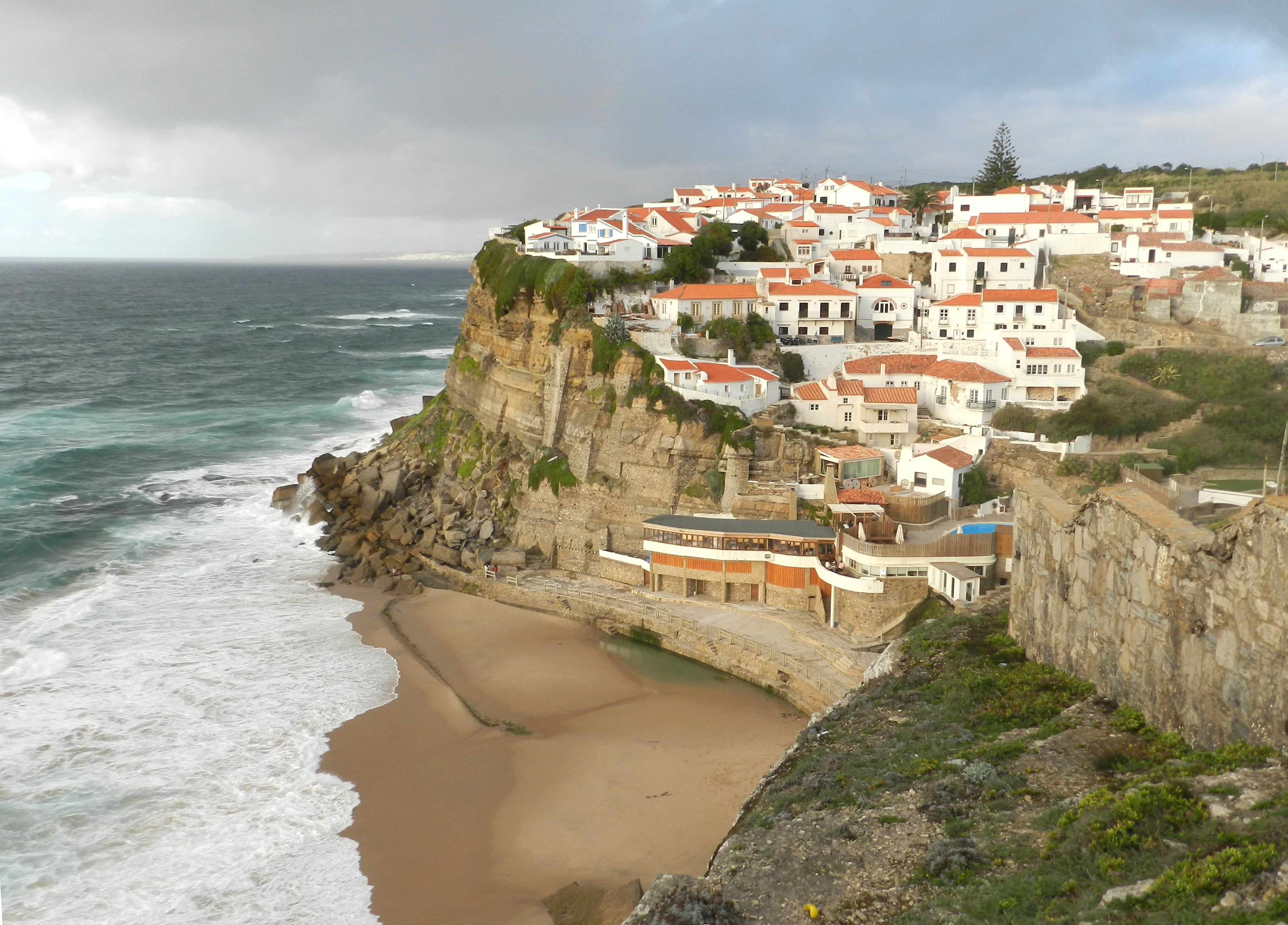 tourism, cliff, land, water, sintra, outdoors, day, travel, residential district, architecture, scenic, cloud - sky, built structure, beach, building exterior, HD Wallpaper