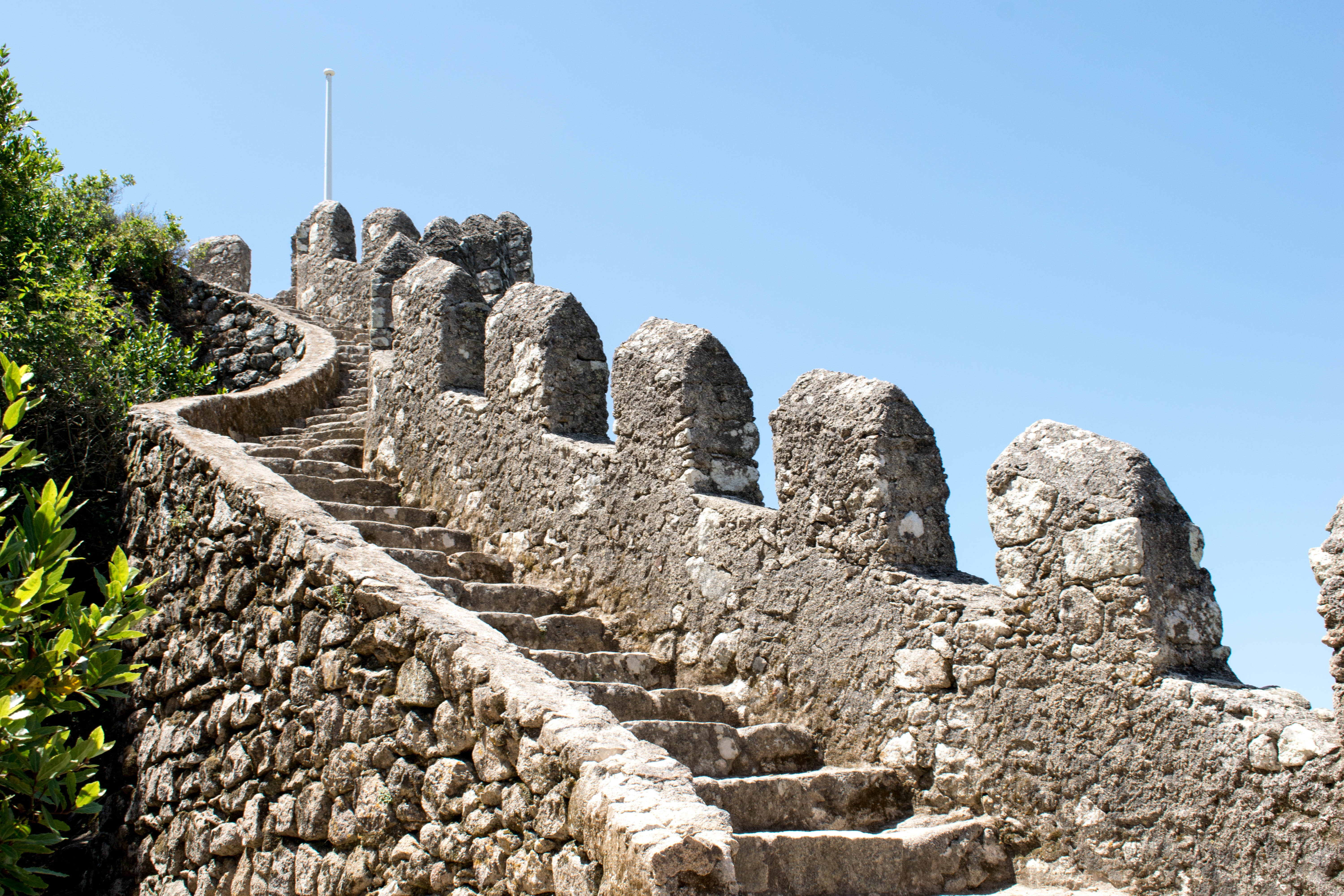 rock, belief, ladder, formation, history, day, europe, tourism, spirituality, wall, no people, green, 5K, castle, built structure, nature, solid, sunlight, HD Wallpaper