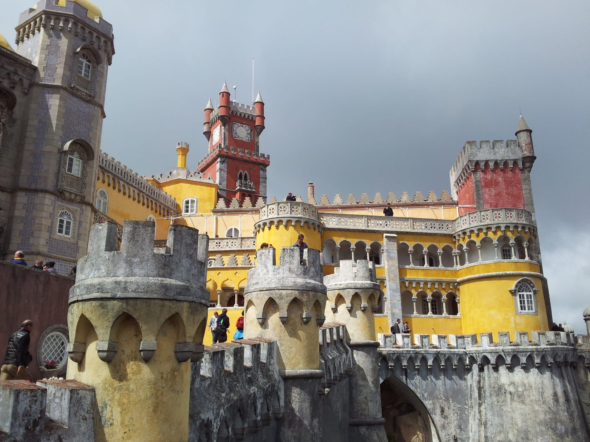 sky, tower, place of worship, travel Locations, yellow, history, ancient, city, gray, spirituality, travel, building, fort, Castle, Sintra, architecture And Buildings, HD Wallpaper