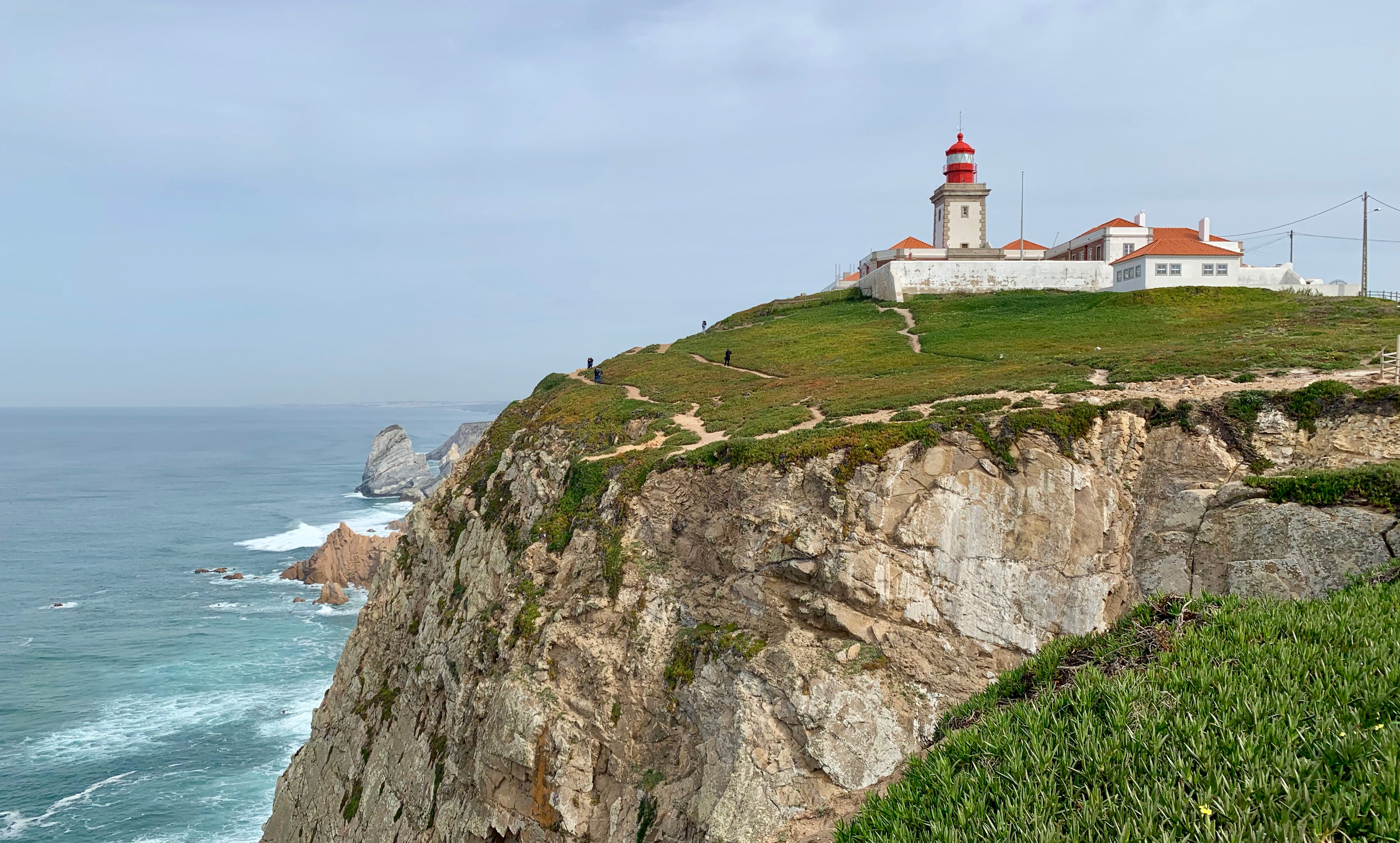 no people, guidance, land, promontory, beach, rock, urban, building, horizon over water, cliff, views, bird, history, day, portugal, 4K, architecture, HD Wallpaper
