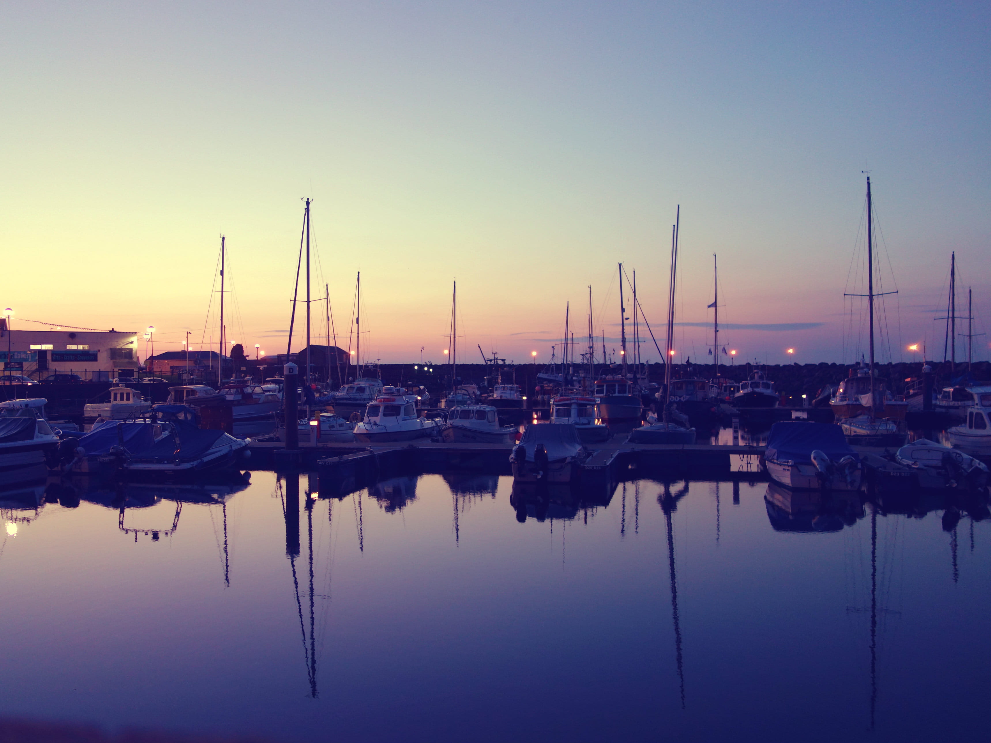 nature, harbor, port, sky, moored, boats, ballycastle, pole, nautical vessel, clear sky, no people, reflection, harbour, outdoors, 2K, ballycastle marina, HD Wallpaper
