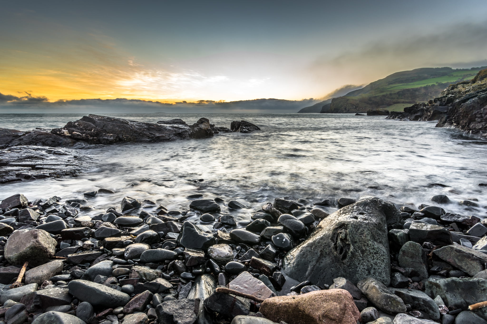 rock formation, water, united kingdom, clouds, sea, travel, Head, dusk, coastline, photography, long exposure, sony a7, near, body of water, Northern Ireland, HD Wallpaper