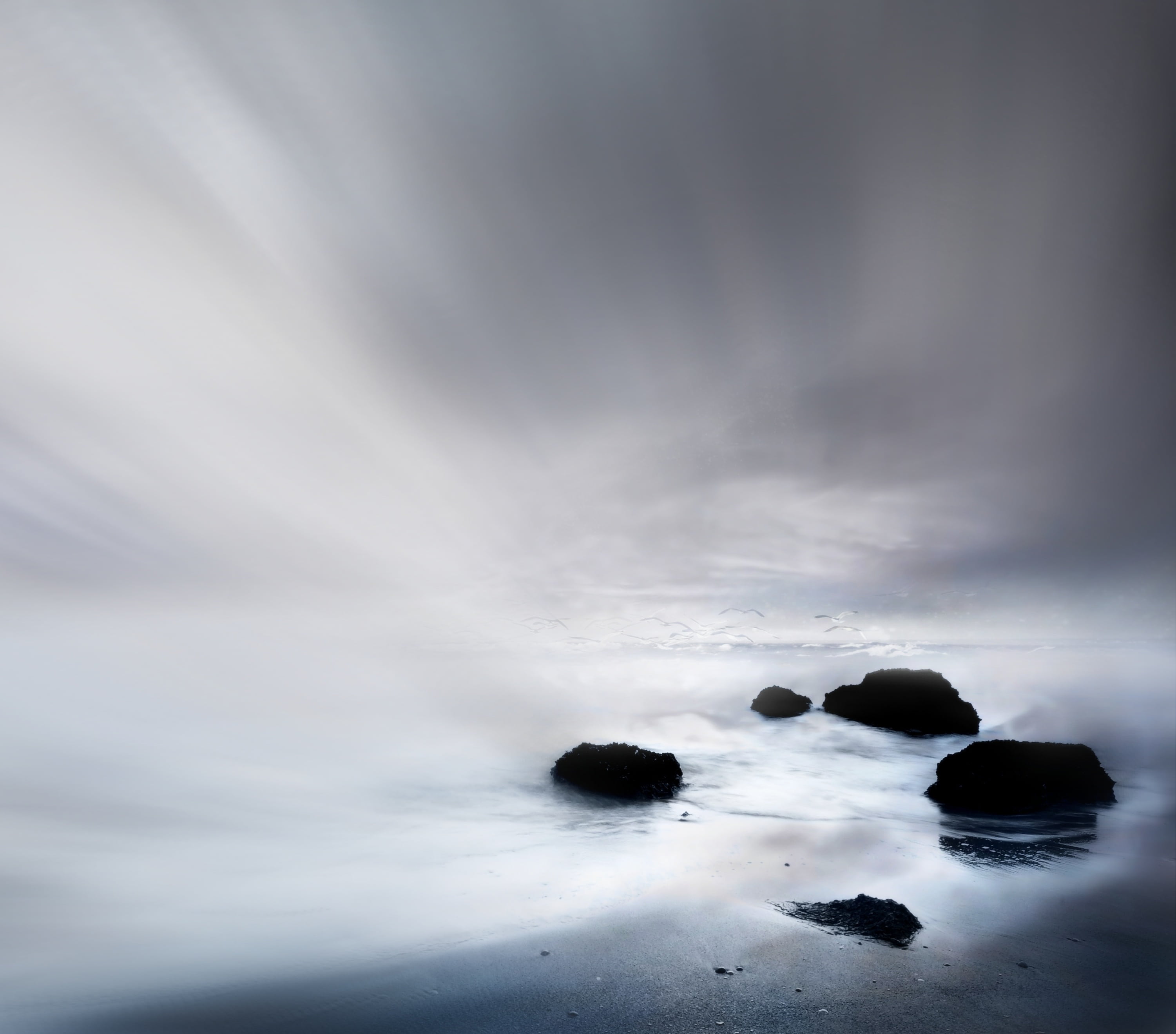 rock - Object, air, beauty in nature, shift, light, nature, cloud - Sky, sky, blue, no people, lens, tide, flowing water, rock, fog, blue sky, water, secretive, HD Wallpaper