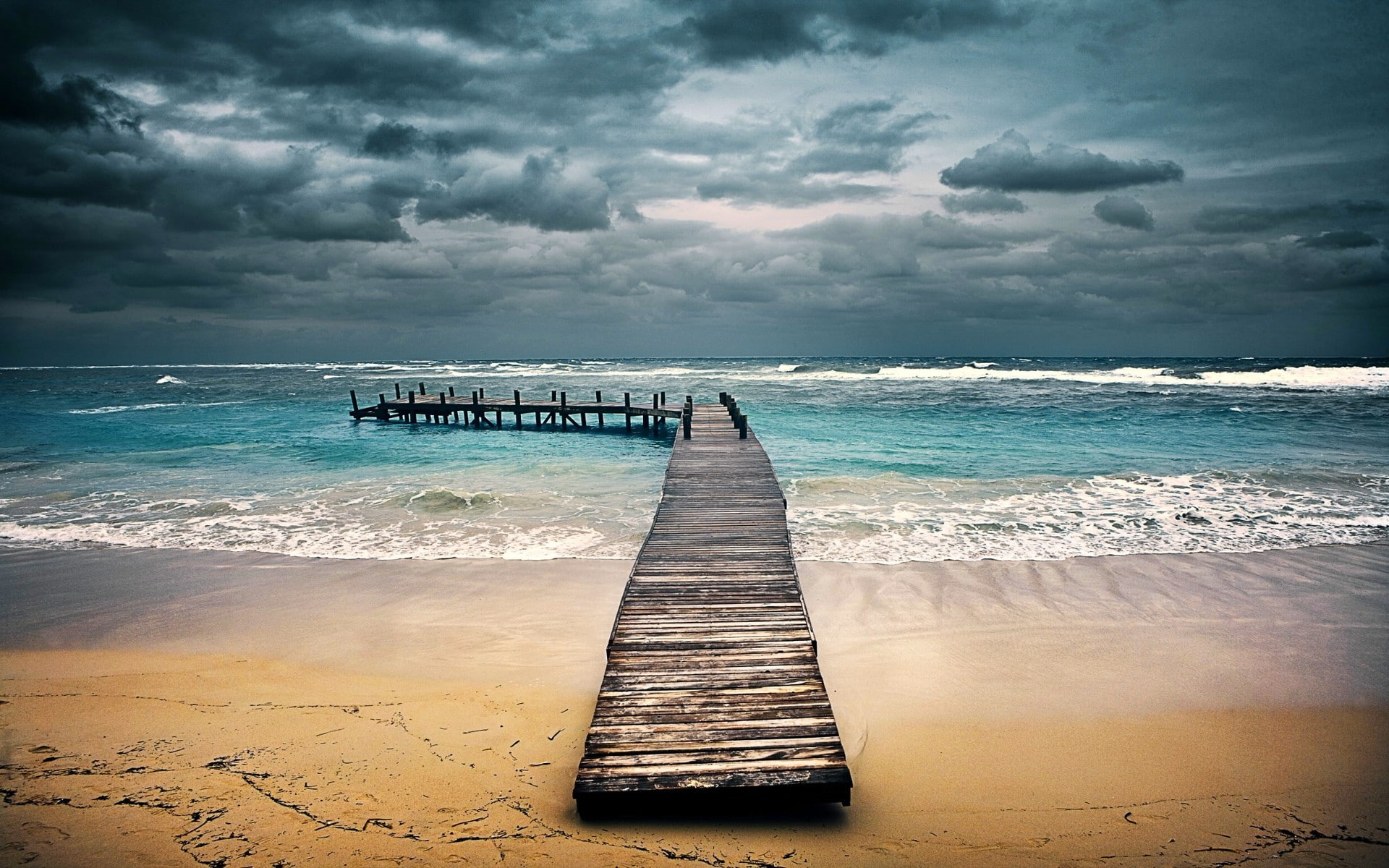 dramatic sky, cloudscape, motion, nature, beauty in nature, wave, beach, cloud - sky, horizon over water, sea, 1080P, sky, scenics - nature, horizon, turquoise colored, HD Wallpaper