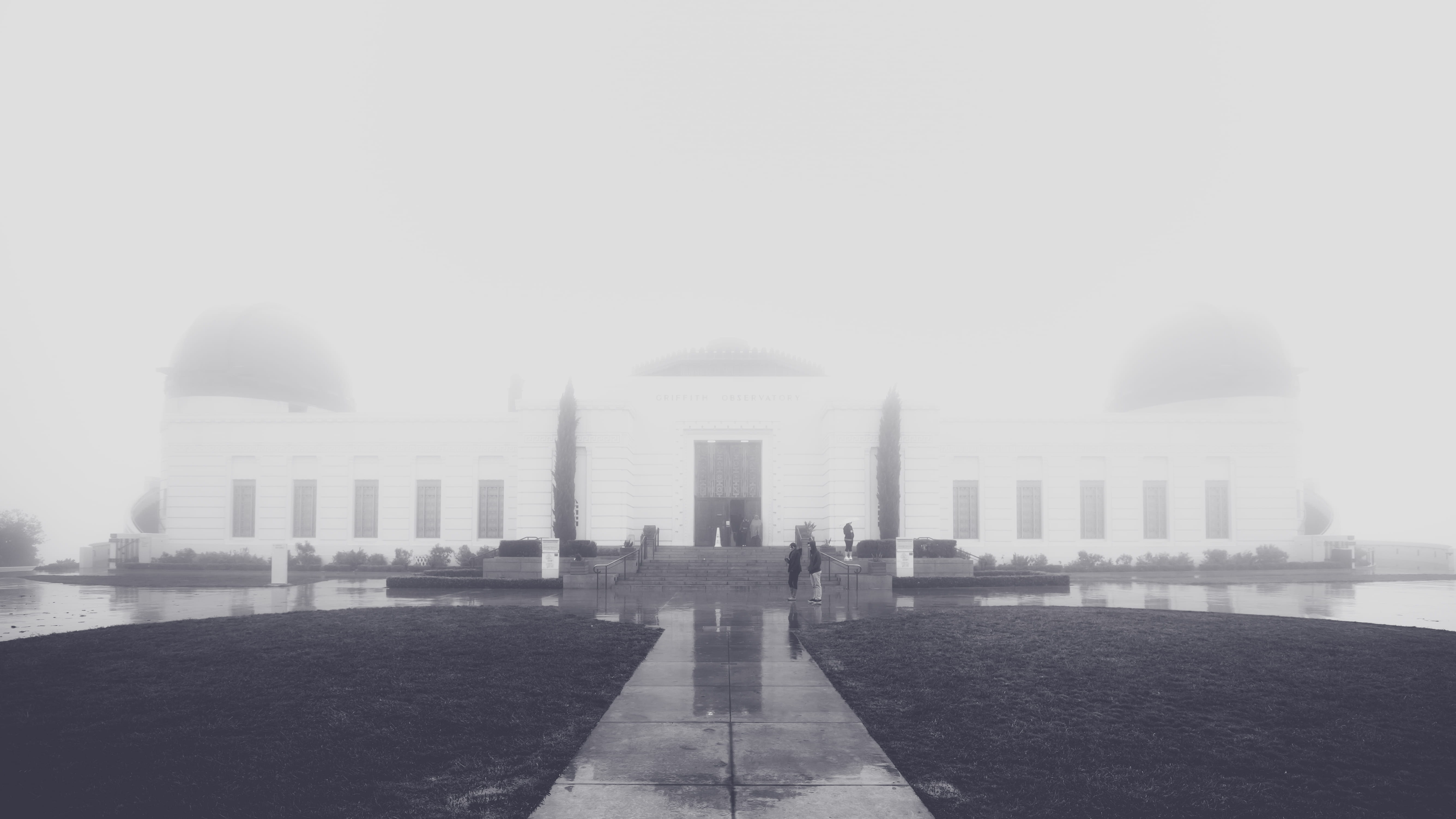 the past, city, 5K, skyscraper, government, travel destinations, fog, nature, weather, architecture, reflecting pool, building exterior, office building exterior, HD Wallpaper