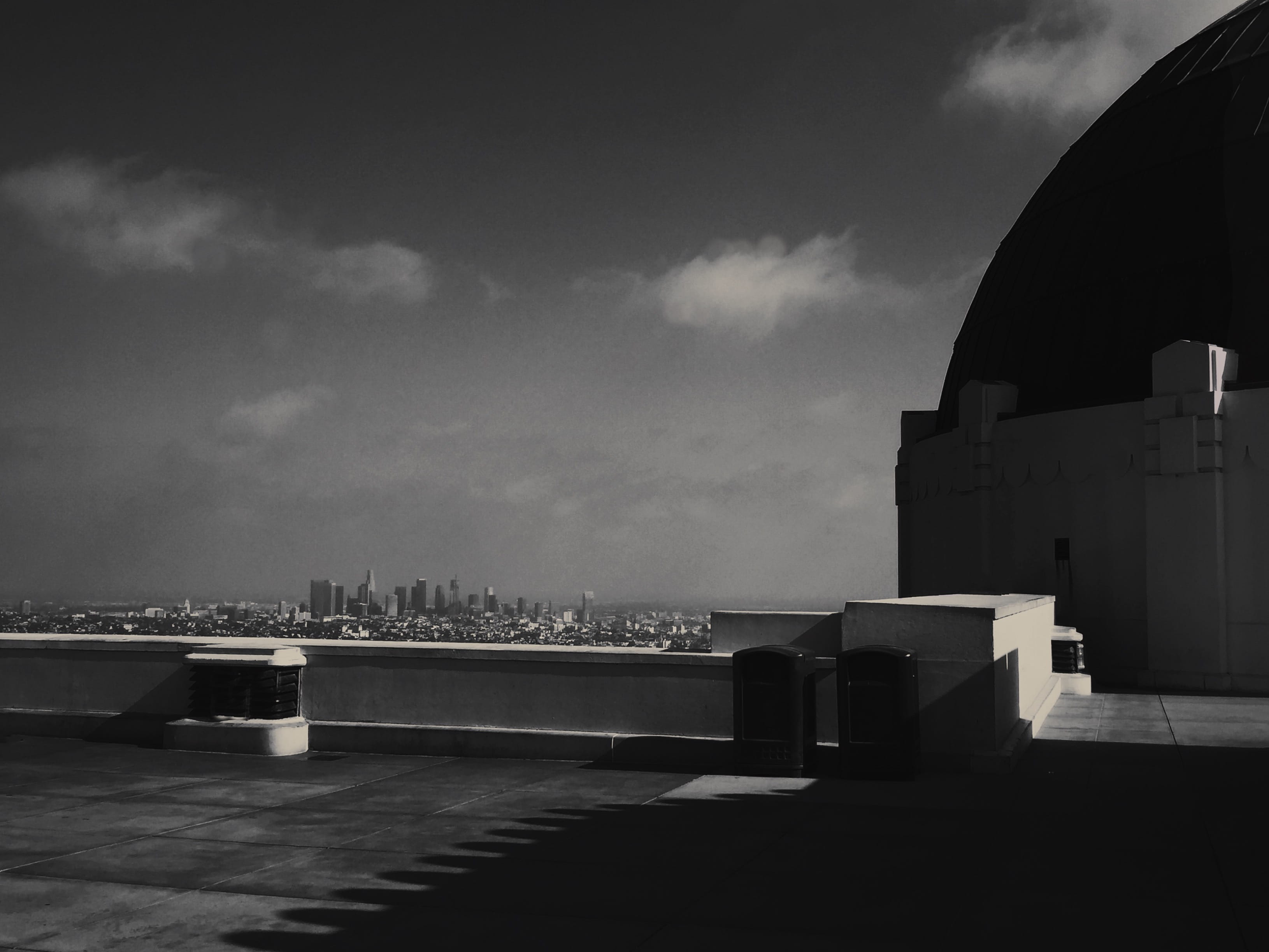 no people, building exterior, shadows, 2K, built structure, los angeles, cloud - sky, connection, transportation, nature, black and white, travel destinations, HD Wallpaper