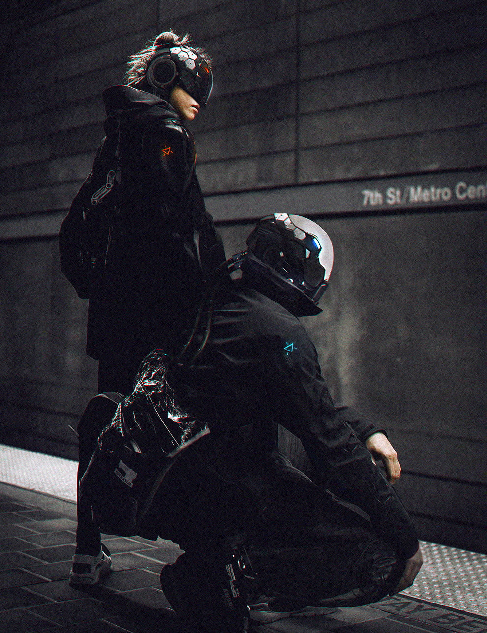 robot, Abrar Khan, futuristic, cyberpunk, twins, digital, 720P, Phone HD Wallpaper