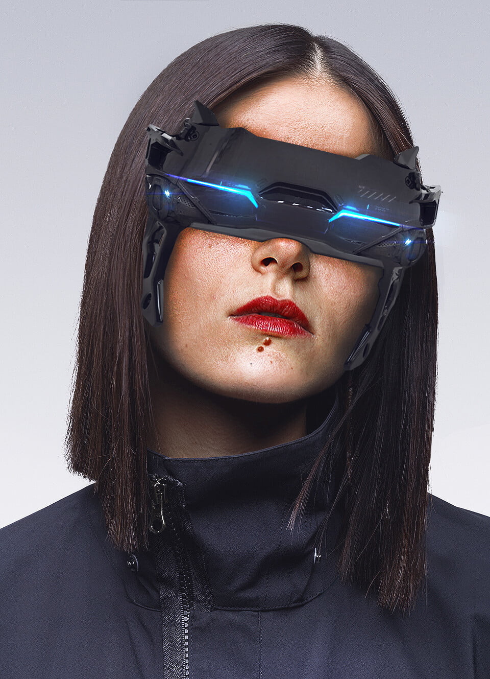 science fiction, science fiction women, women, Abrar Khan, digital art, red lipstick, face, ArtStation, simple background, artwork, brunette, 720P, Phone HD Wallpaper