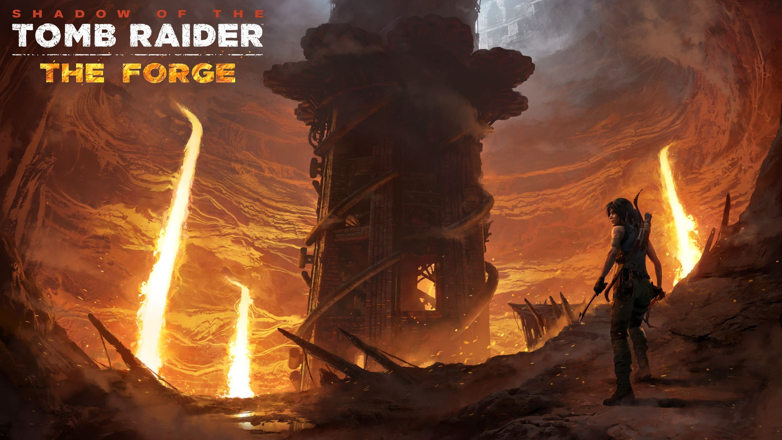 Shadow of the Tomb Raider, hair, Tomb Raider, lava, DLC, Lara Croft, traps, 2K, The Forge, HD Wallpaper
