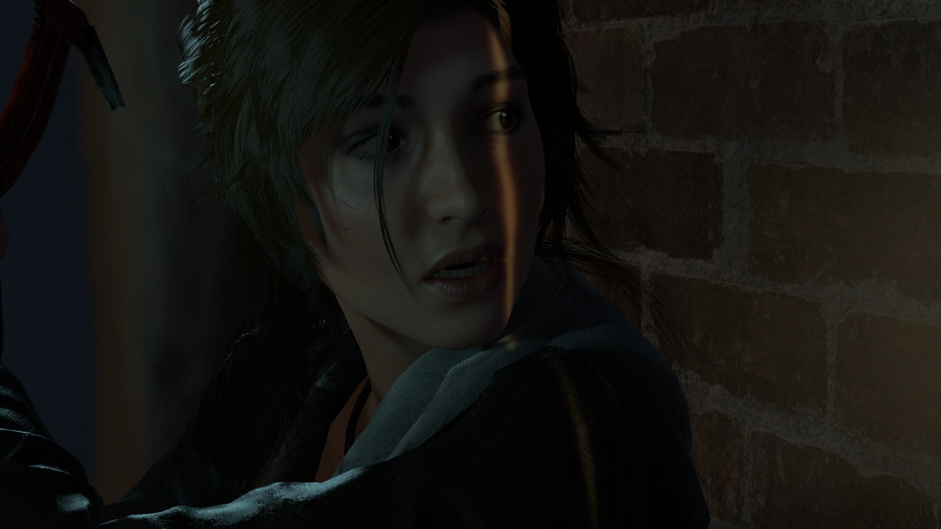 sadness, close-up, fear, human body part, dark, portrait, 1080P, brick wall, child, night, headshot, depression - sadness, Lara Croft, looking at camera, HD Wallpaper
