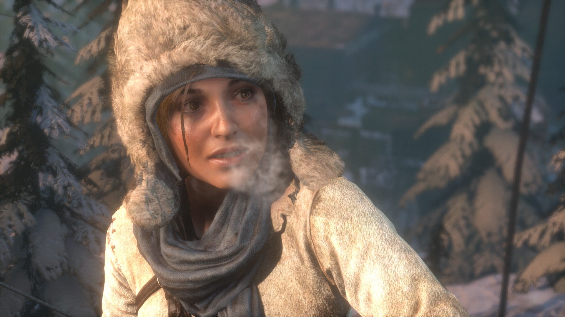 warm clothing, looking, looking at camera, focus on foreground, headshot, beautiful woman, Rise of the Tomb Raider, video games, day, real people, cold temperature, HD Wallpaper
