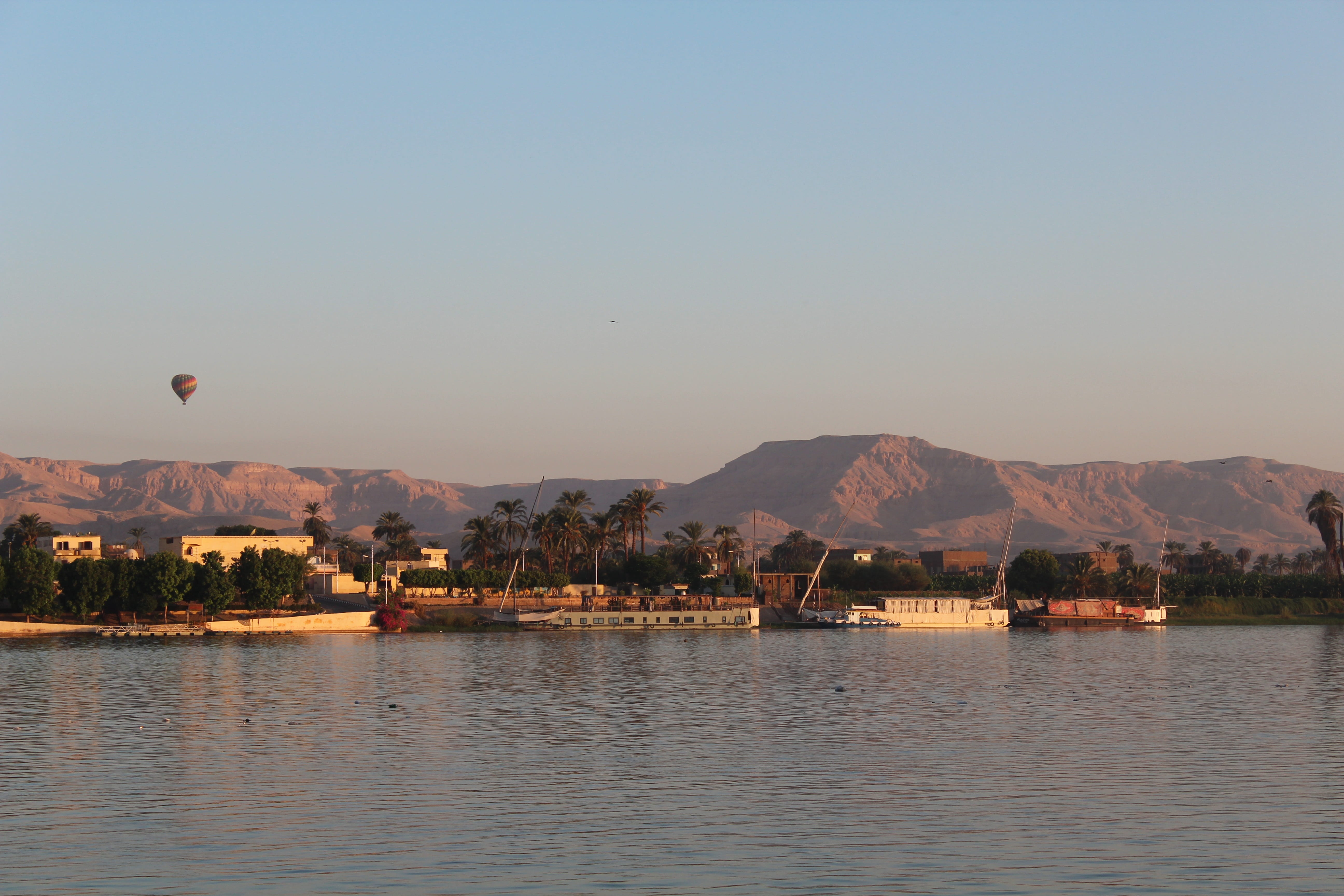 no people, lake, tree, sky, luxor, outdoors, waterfront, transportation, beauty in nature, tranquil scene, mode of transportation, architecture, nile, nautical vessel, HD Wallpaper