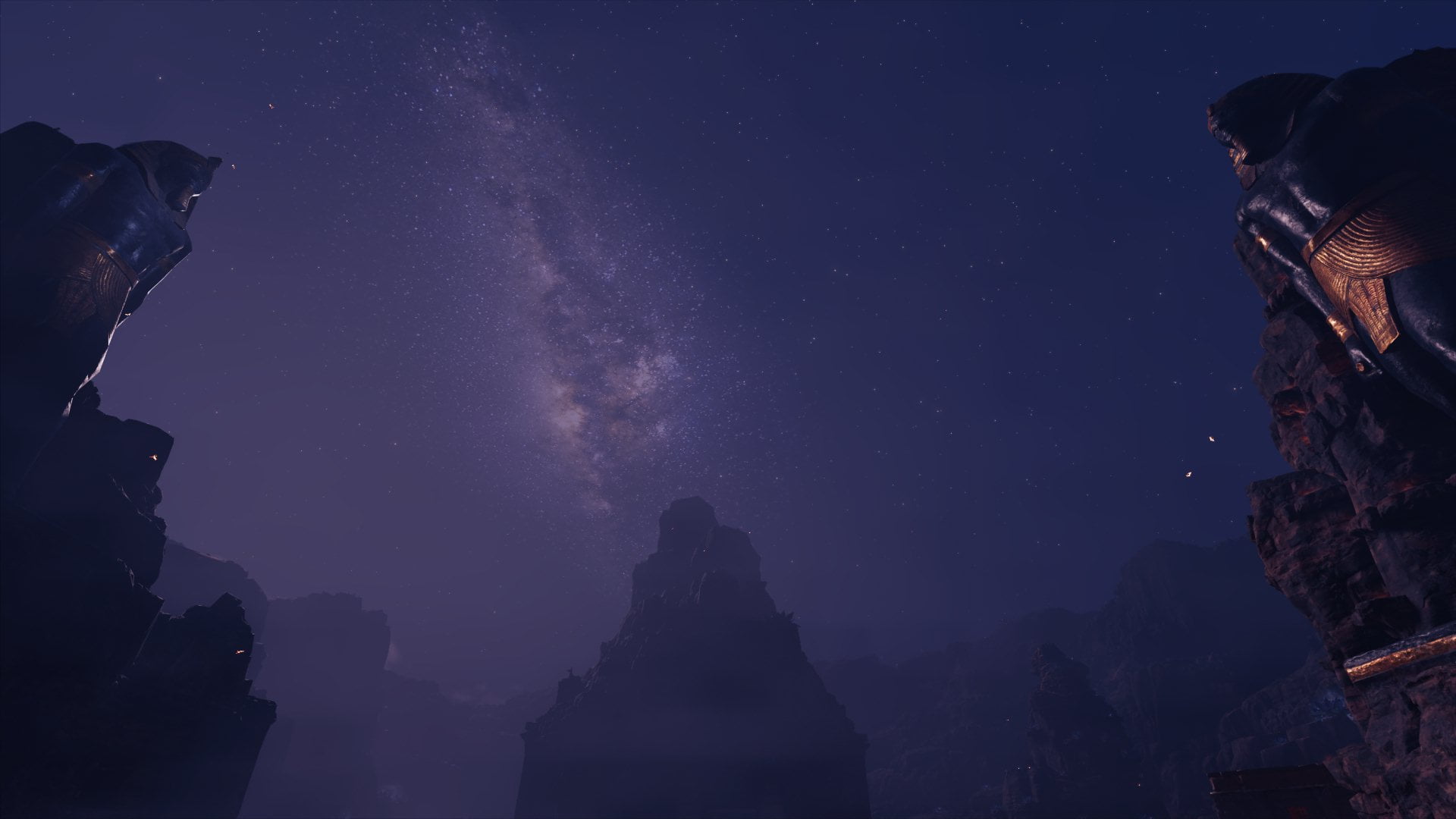 Pharaoh, statue, 1080P, Tutankhamuns death mask, Egypt, Assassins Creed, night, Milky Way, stars, HD Wallpaper